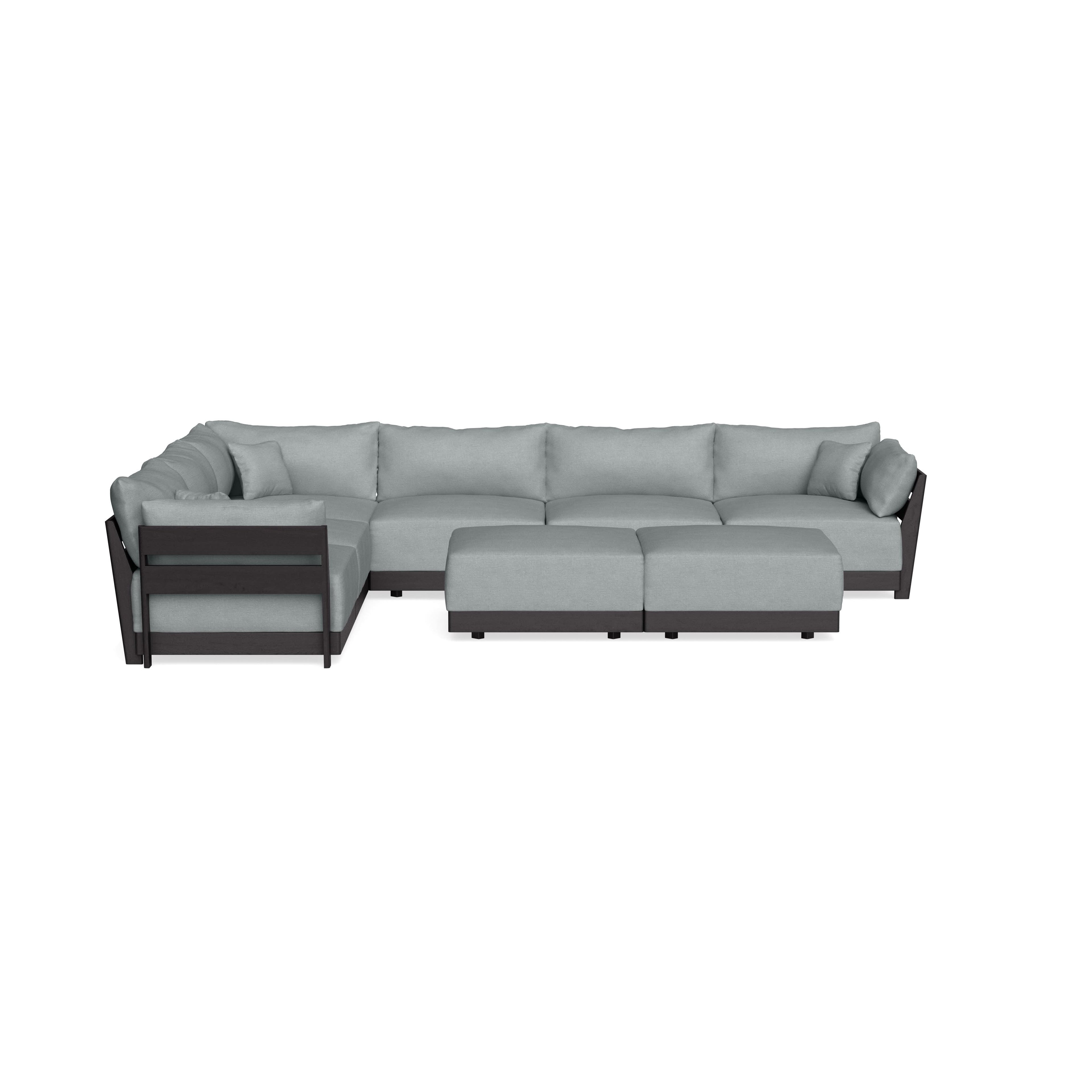 Modular Bondi Black 6-Seater Corner Sectional + Bench Ottoman in Light Steel | Classic Blend