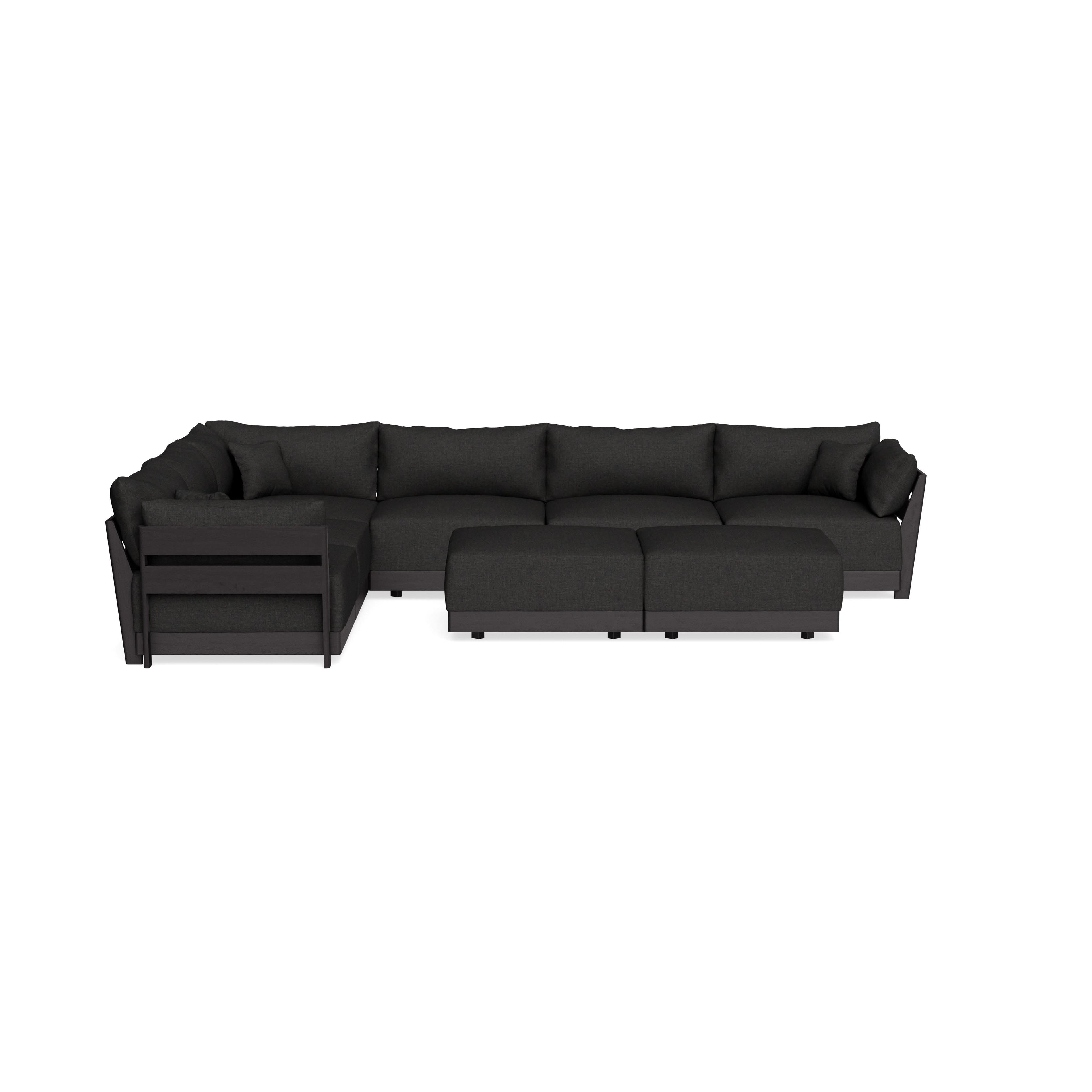 Modular Bondi Black 6-Seater Corner Sectional + Bench Ottoman in Peppercorn | Memory Foam Blend