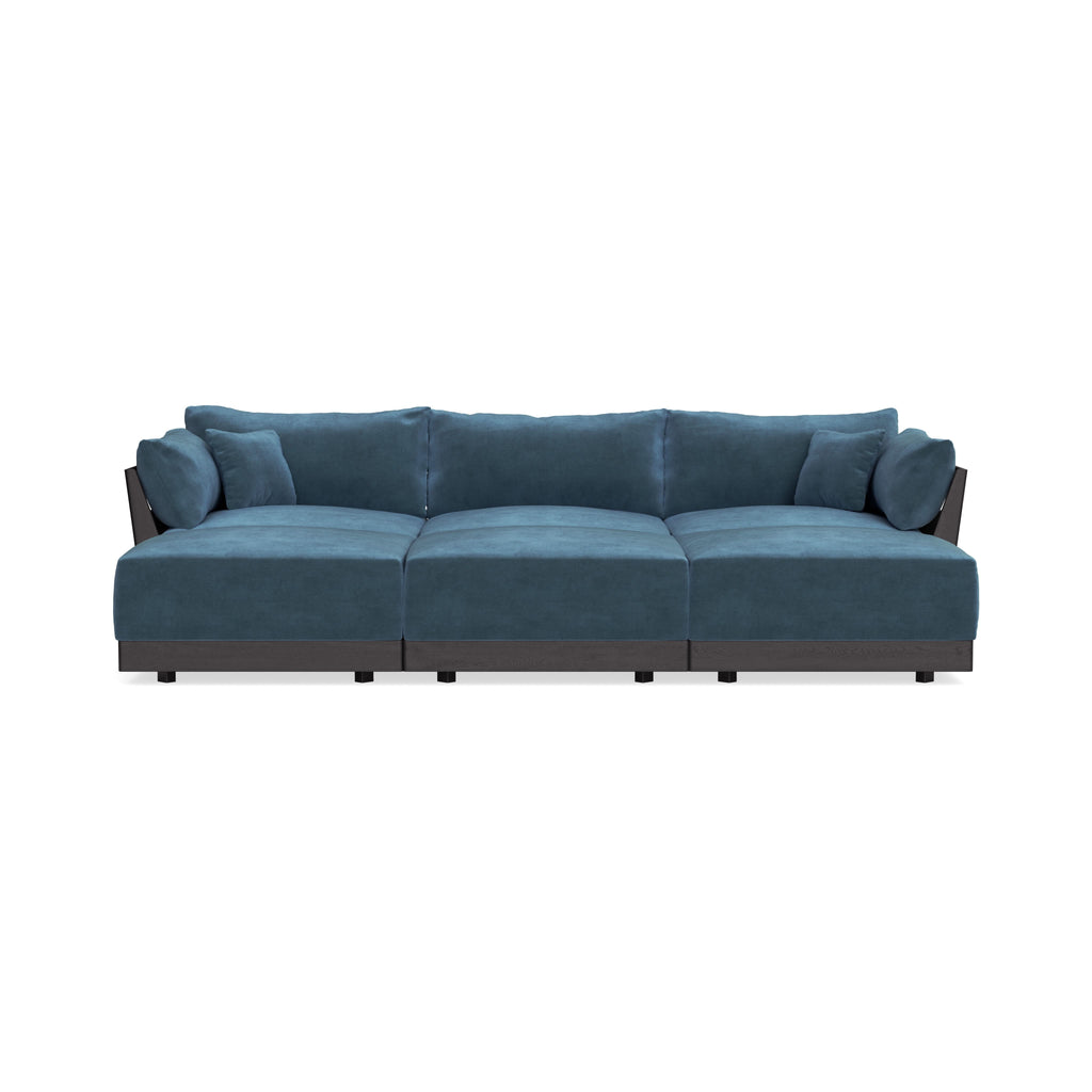 Modular Bondi Black 3-Seater Daybed Sofa Sectional in Oxford Blue | Memory Foam Blend