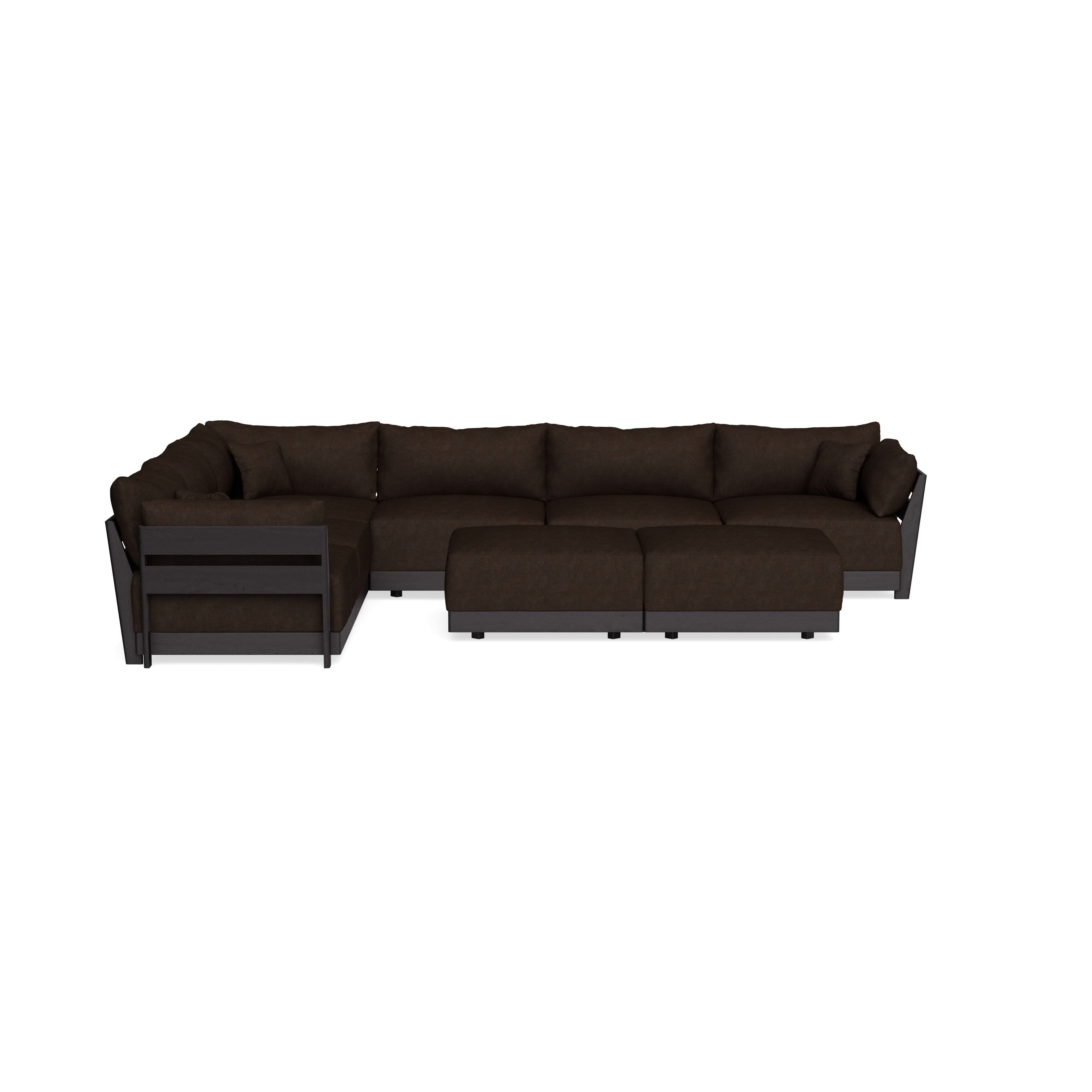 Modular Bondi Black 6-Seater Corner Sectional + Bench Ottoman in Espresso | Classic Blend