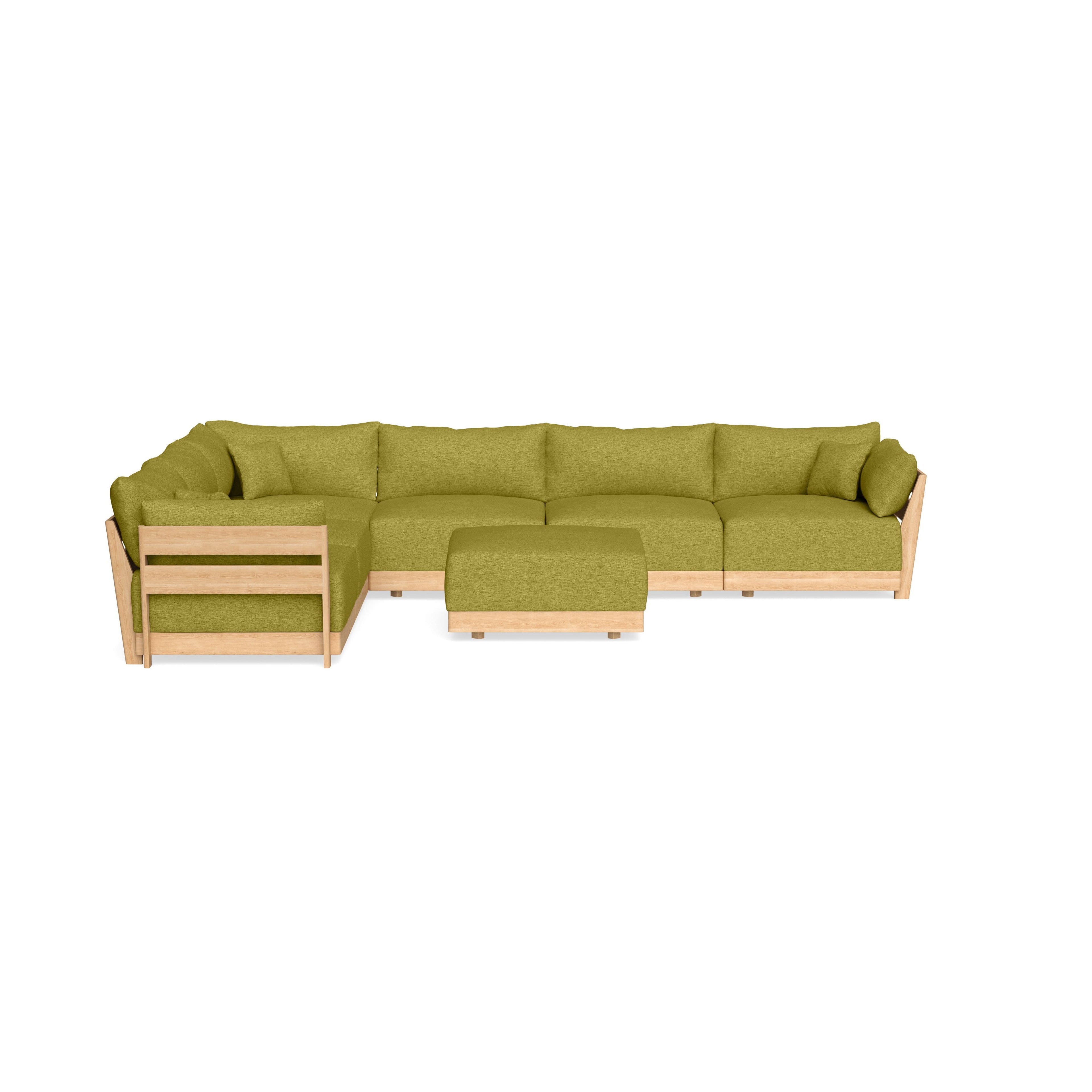 Modular Bondi Latte 6-Seater Corner Sectional + Ottoman in Avocado | Classic Blend