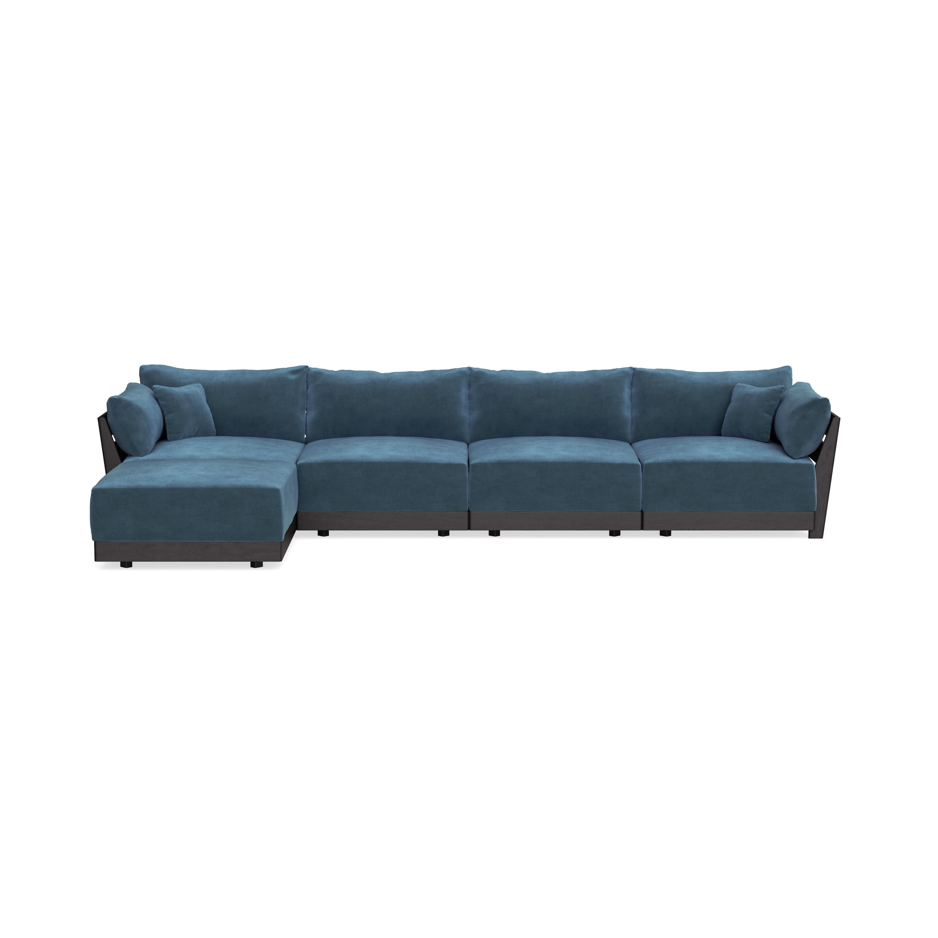 Modular Bondi Black 4-Seater Sectional in Oxford Blue | Memory Foam Blend