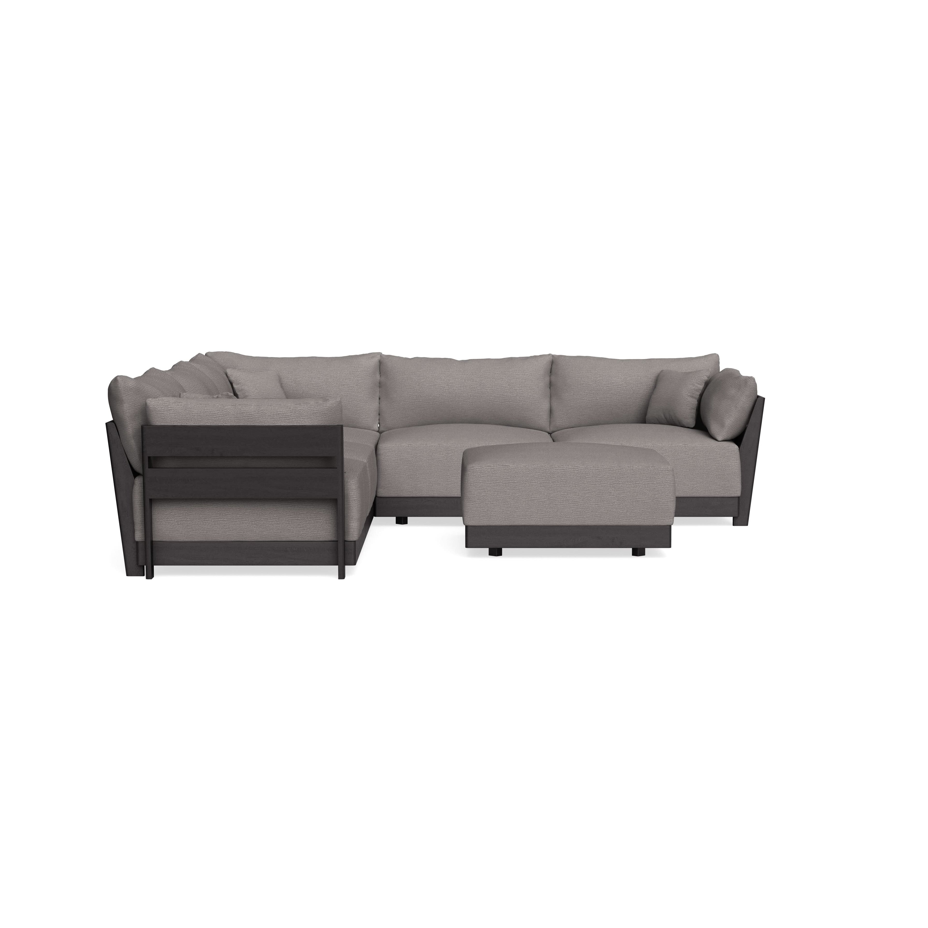 Modular Bondi Black 5-Seater Corner Sectional + Ottoman in Cement | Memory Foam Blend