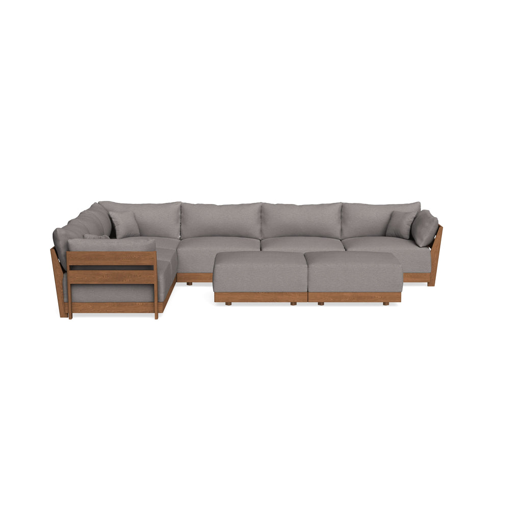 Modular Bondi Espresso 6-Seater Corner Sectional + Bench Ottoman in Cement | Classic Blend