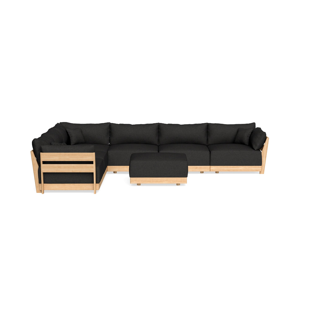 Modular Bondi Latte 6-Seater Corner Sectional + Ottoman in Peppercorn | Classic Blend