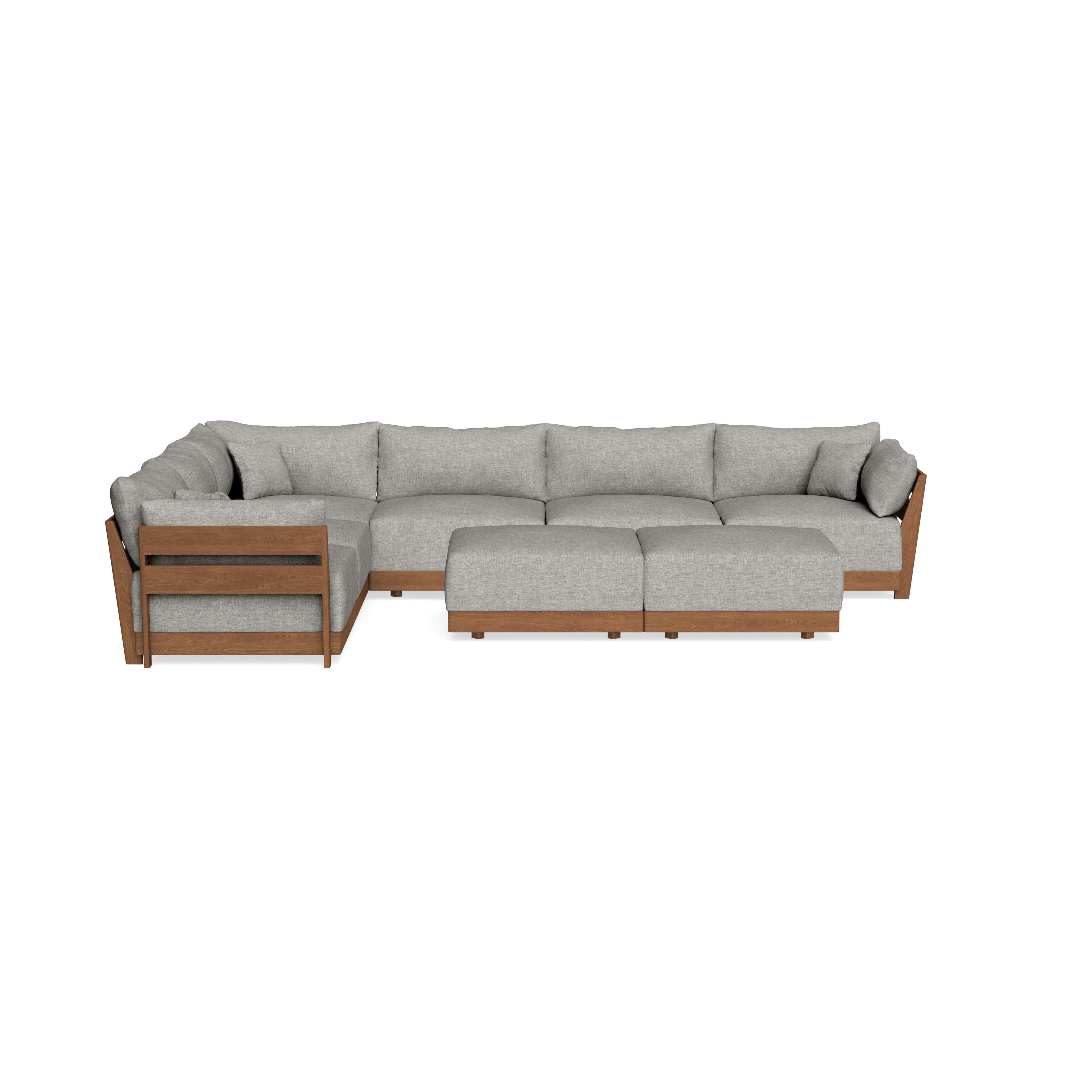 Modular Bondi Espresso 6-Seater Corner Sectional + Bench Ottoman in Fog | Memory Foam Blend
