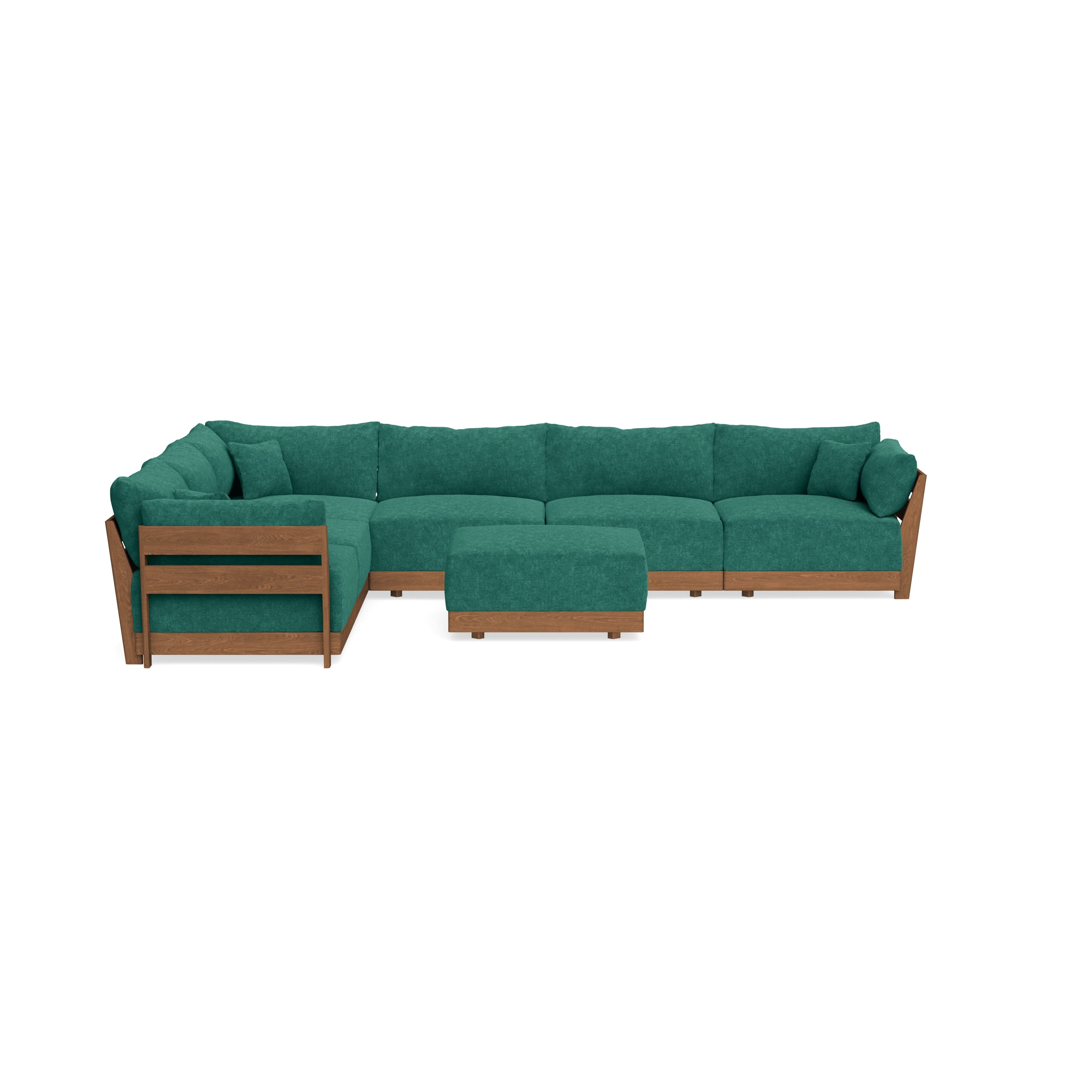 Modular Bondi Espresso 6-Seater Corner Sectional + Ottoman in Jade Green | Memory Foam Blend