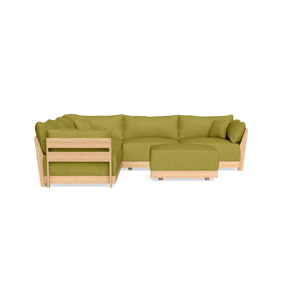 Modular Bondi Latte 5-Seater Corner Sectional + Ottoman in Avocado | Classic Blend