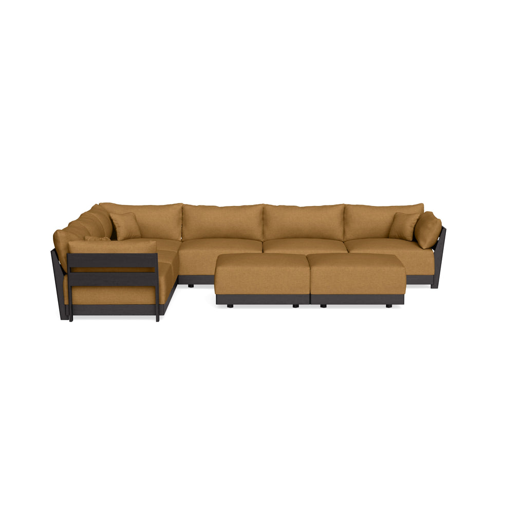 Modular Bondi Black 6-Seater Corner Sectional + Bench Ottoman in Dijon | Classic Blend