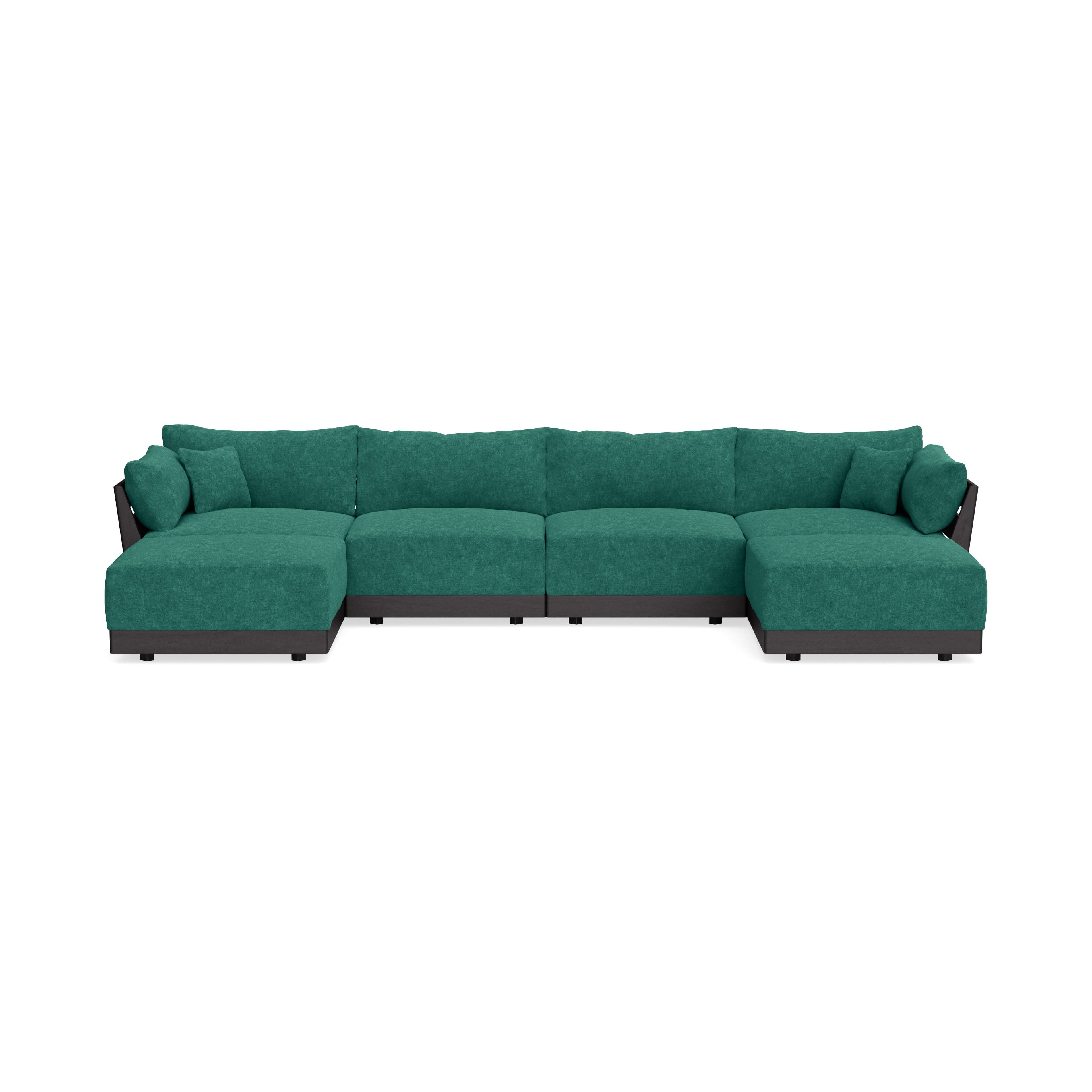 Modular Bondi Black 4-Seater U-Sectional in Jade Green | Memory Foam Blend