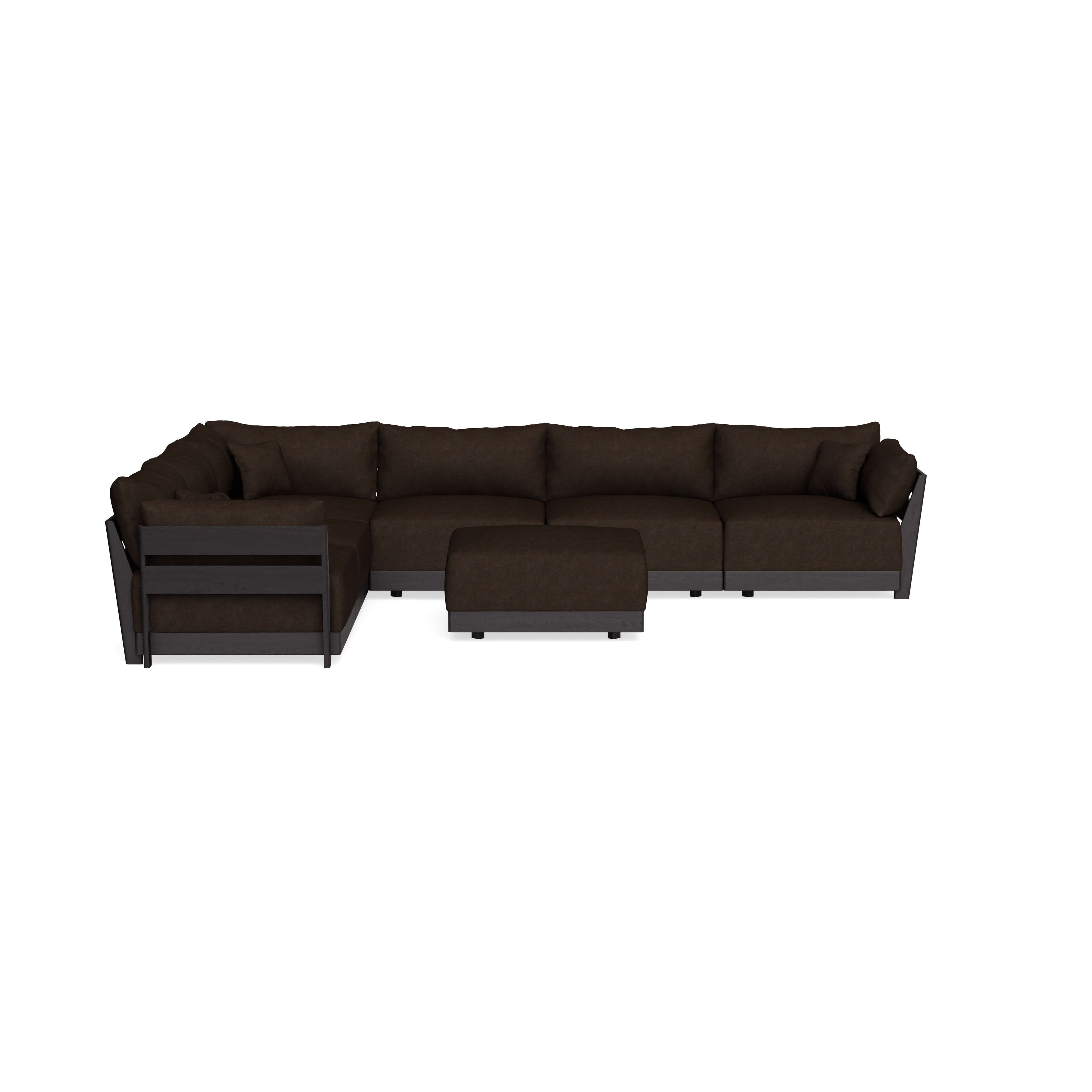 Modular Bondi Black 6-Seater Corner Sectional + Ottoman in Espresso | Memory Foam Blend