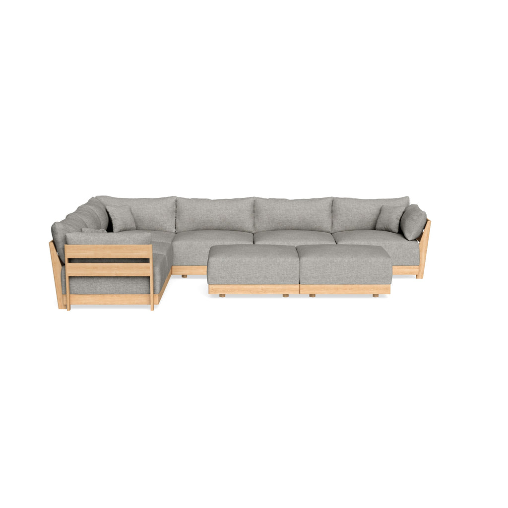 Modular Bondi Latte 6-Seater Corner Sectional + Bench Ottoman in Fog | Memory Foam Blend
