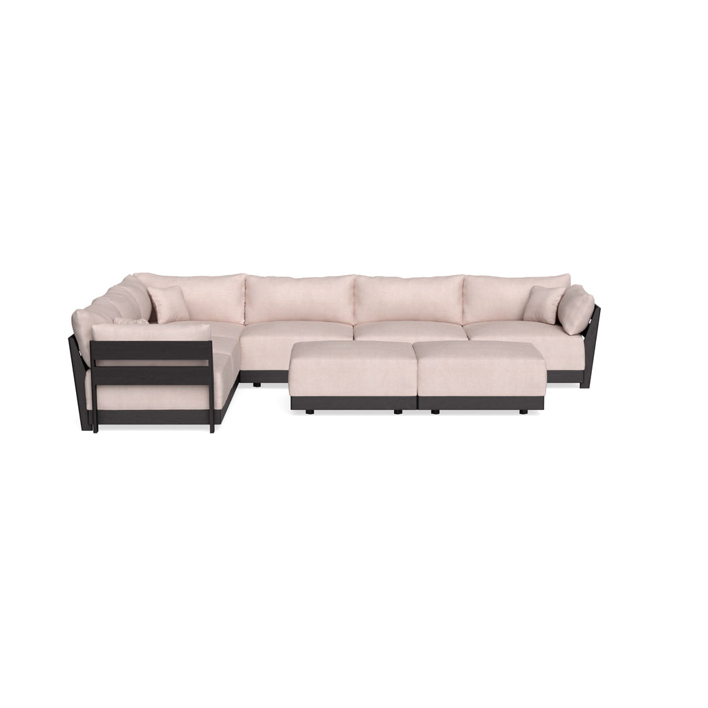 Modular Bondi Black 6-Seater Corner Sectional + Bench Ottoman in Blush | Classic Blend