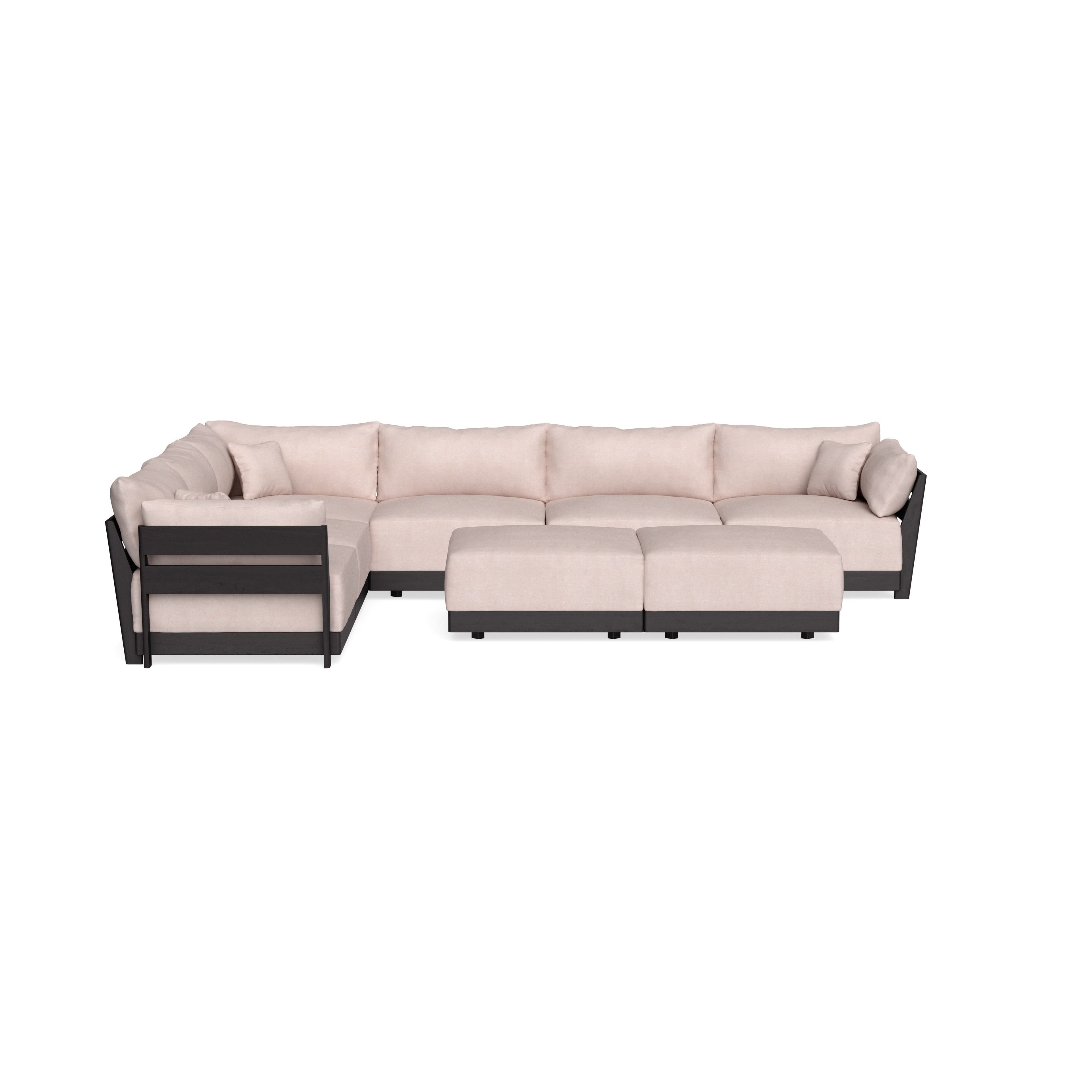 Modular Bondi Black 6-Seater Corner Sectional + Bench Ottoman in Blush | Classic Blend