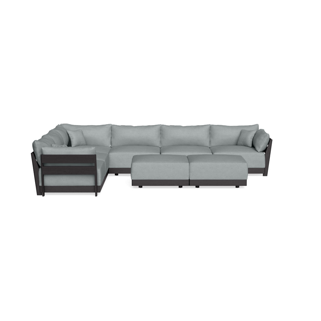 Modular Bondi Black 6-Seater Corner Sectional + Bench Ottoman in Light Steel | Memory Foam Blend