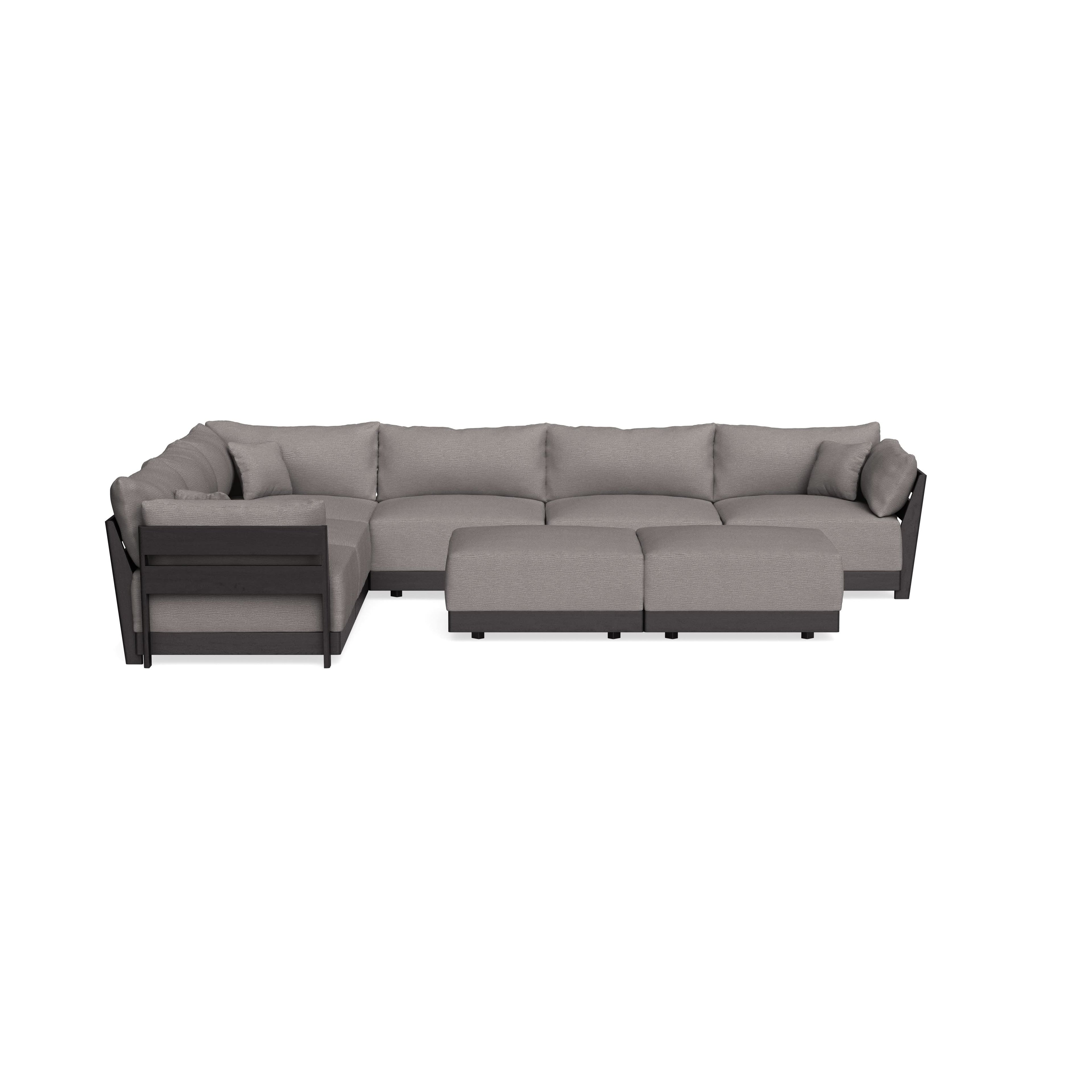 Modular Bondi Black 6-Seater Corner Sectional + Bench Ottoman in Cement | Memory Foam Blend