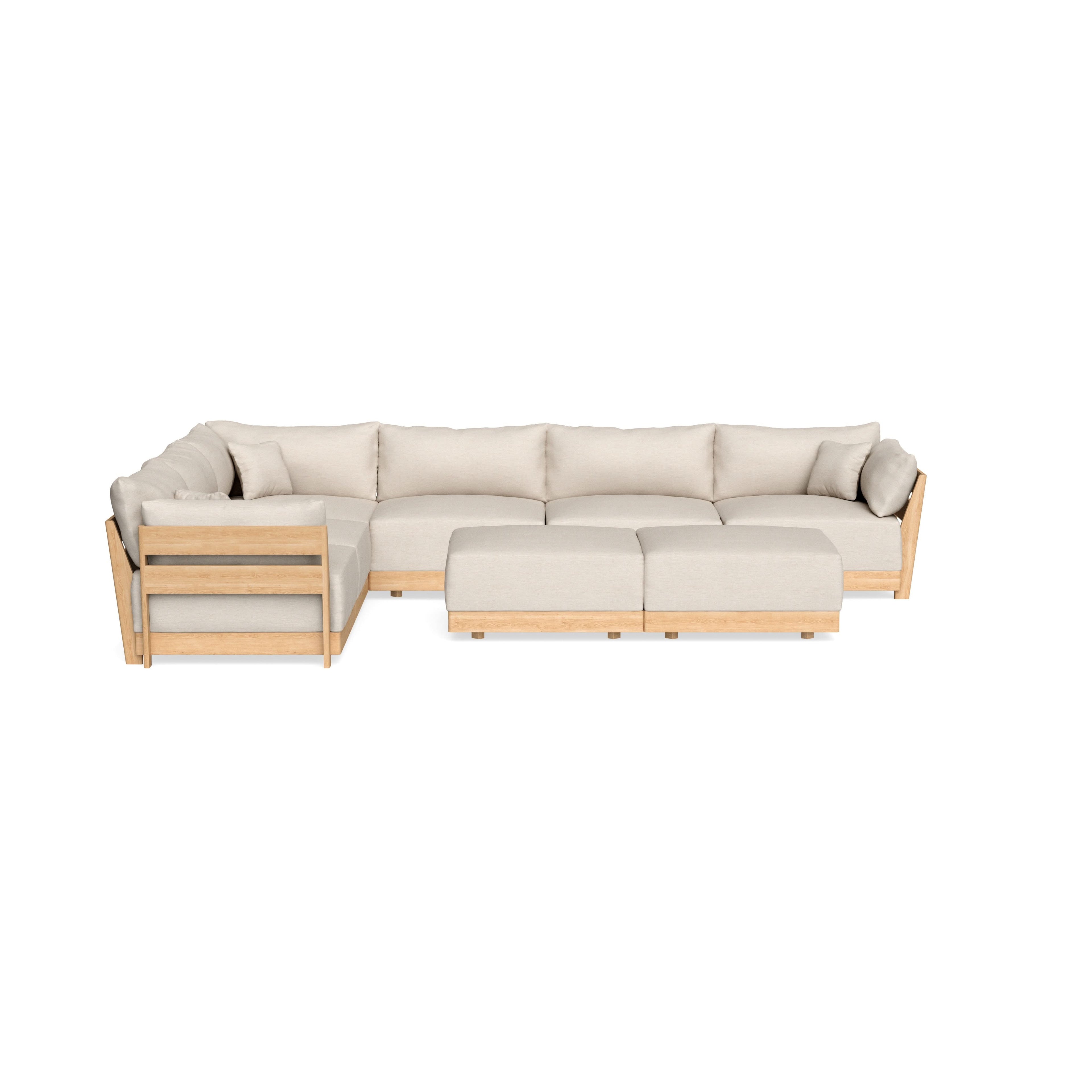 Modular Bondi Latte 6-Seater Corner Sectional + Bench Ottoman in Seashell | Memory Foam Blend