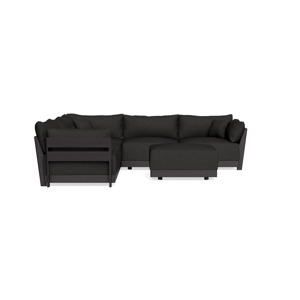 Modular Bondi Black 5-Seater Corner Sectional + Ottoman in Peppercorn | Classic Blend
