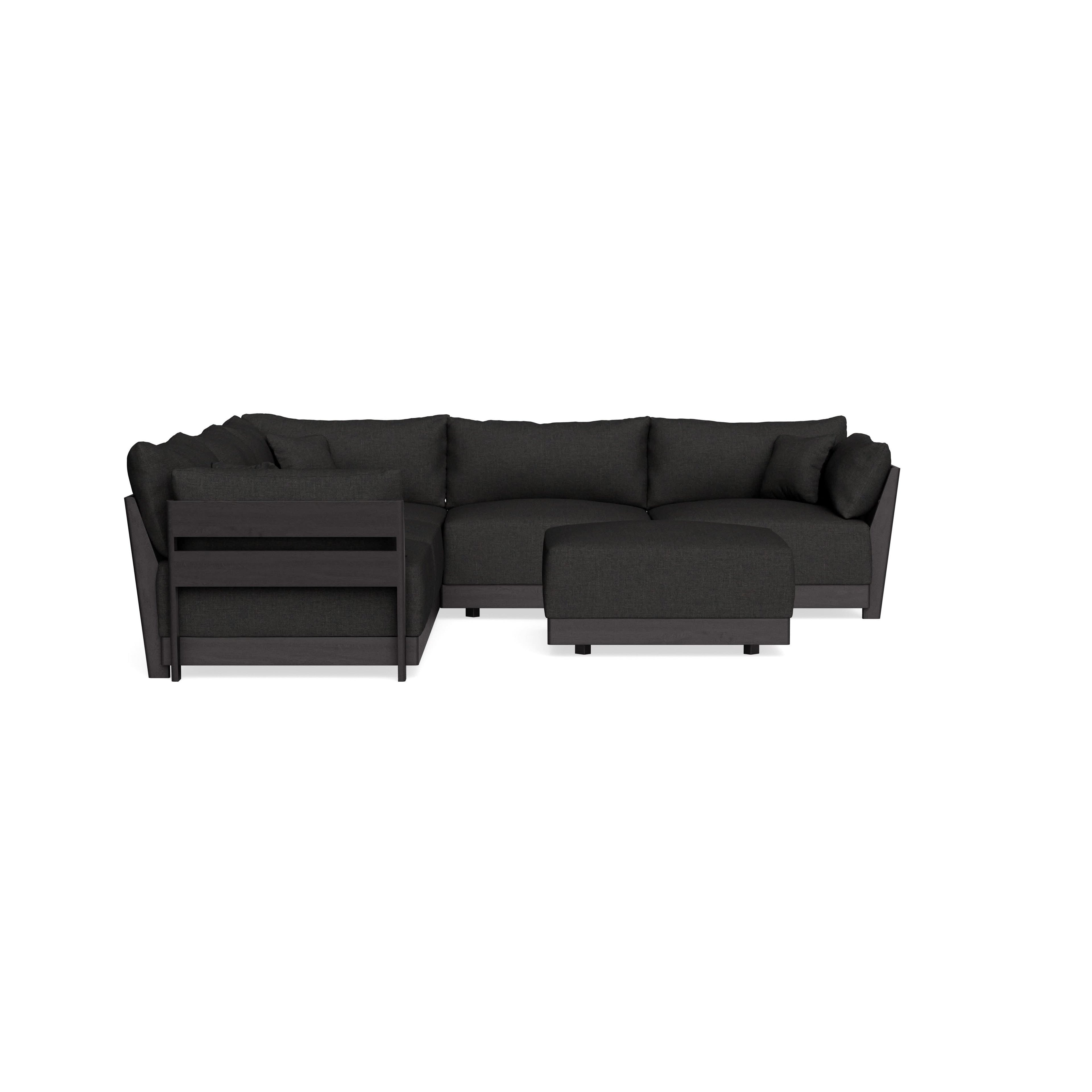 Modular Bondi Black 5-Seater Corner Sectional + Ottoman in Peppercorn | Classic Blend