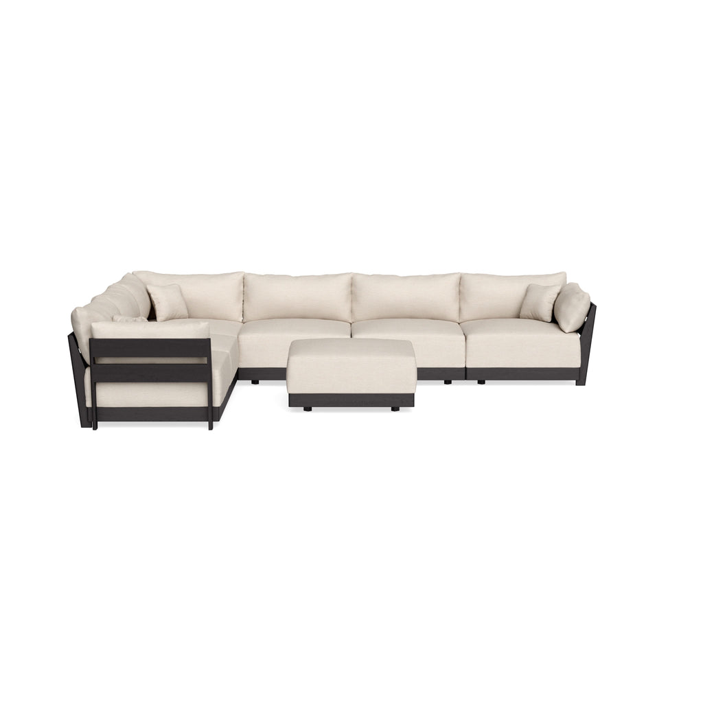 Modular Bondi Black 6-Seater Corner Sectional + Ottoman in Seashell | Classic Blend