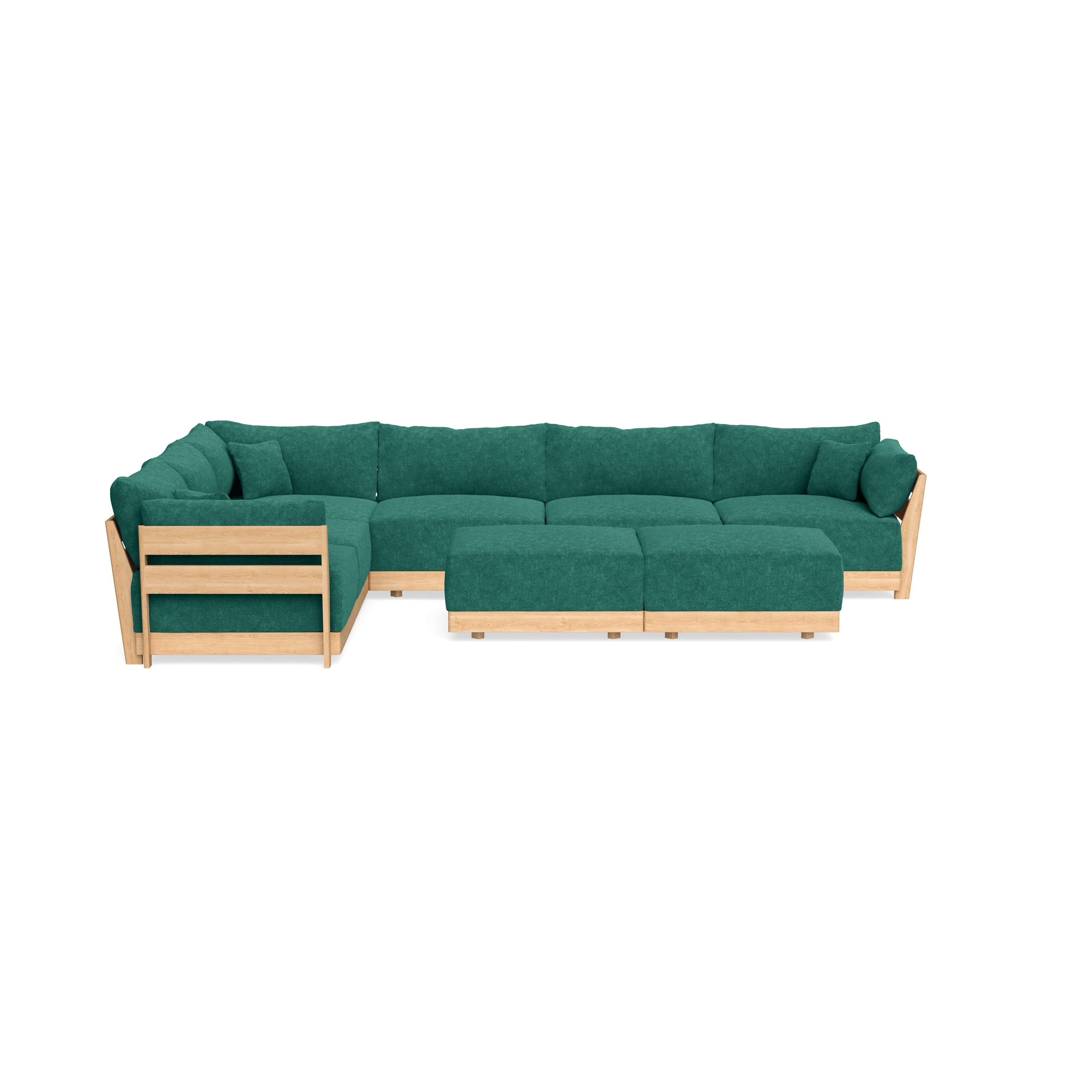 Modular Bondi Latte 6-Seater Corner Sectional + Bench Ottoman in Jade Green | Classic Blend