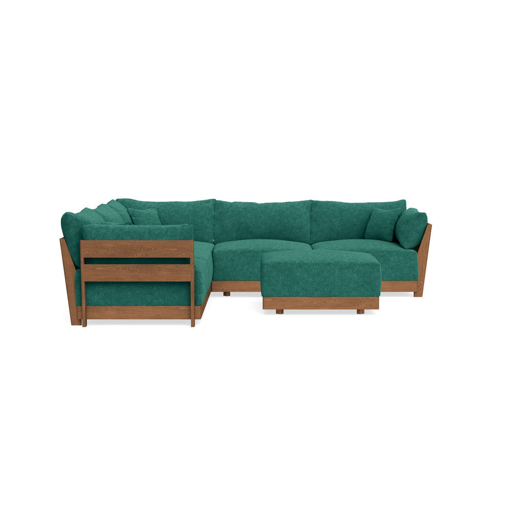 Modular Bondi Espresso 5-Seater Corner Sectional + Ottoman in Jade Green | Classic Blend