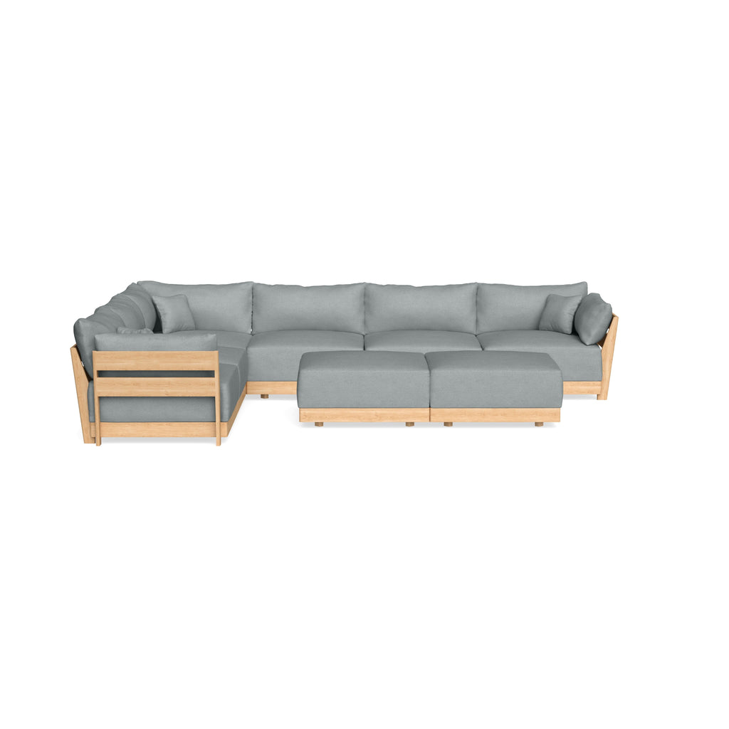 Modular Bondi Latte 6-Seater Corner Sectional + Bench Ottoman in Light Steel | Classic Blend