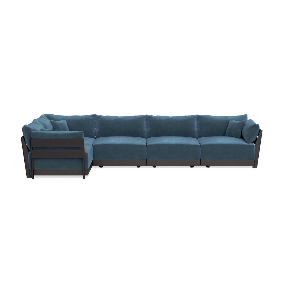 Modular Bondi Black 5-Seater L-Sectional in Oxford Blue | Memory Foam Blend