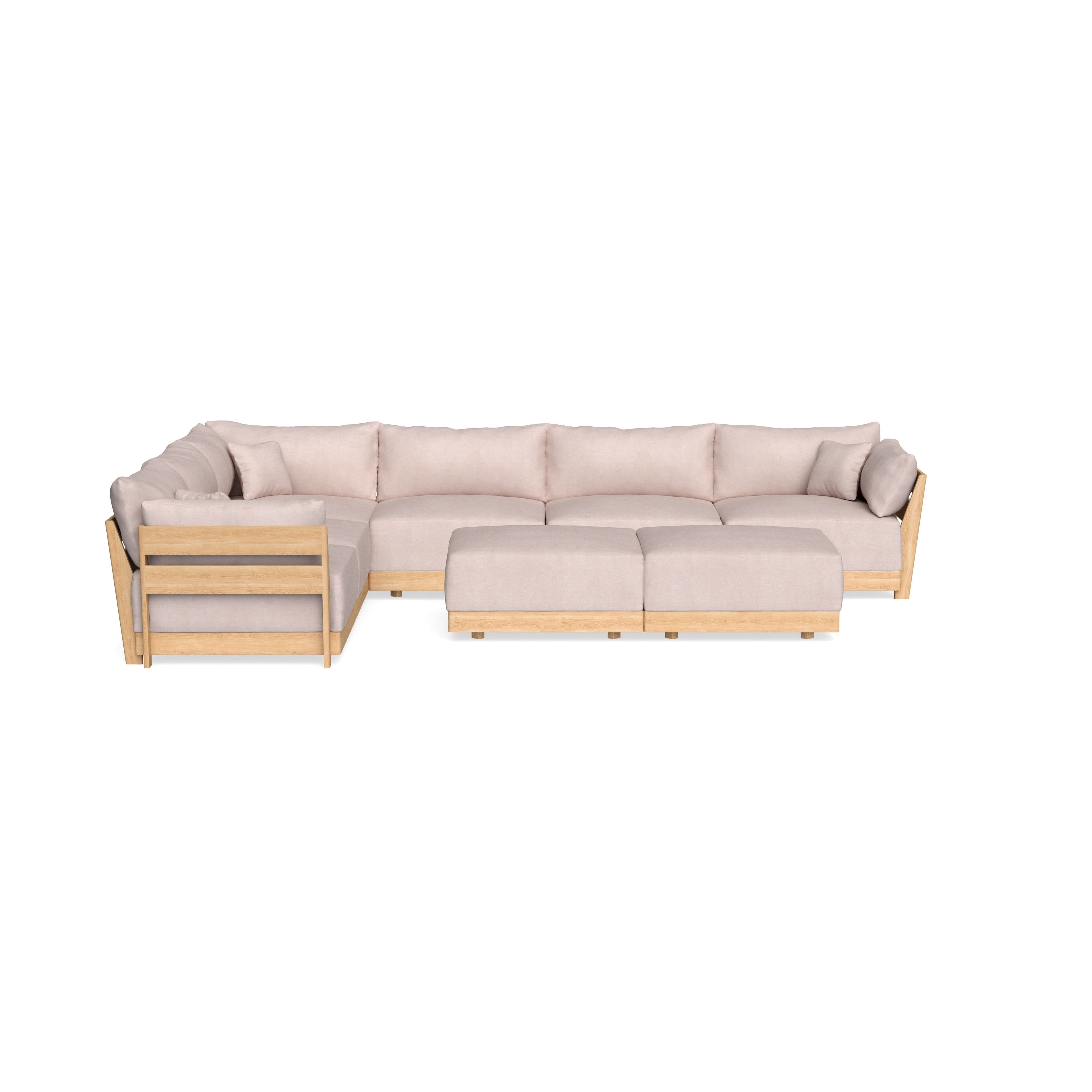 Modular Bondi Latte 6-Seater Corner Sectional + Bench Ottoman in Blush | Classic Blend