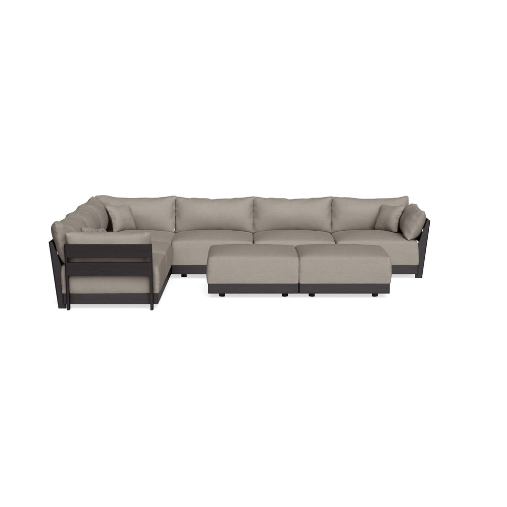 Modular Bondi Black 6-Seater Corner Sectional + Bench Ottoman in Cinder Gray | Classic Blend