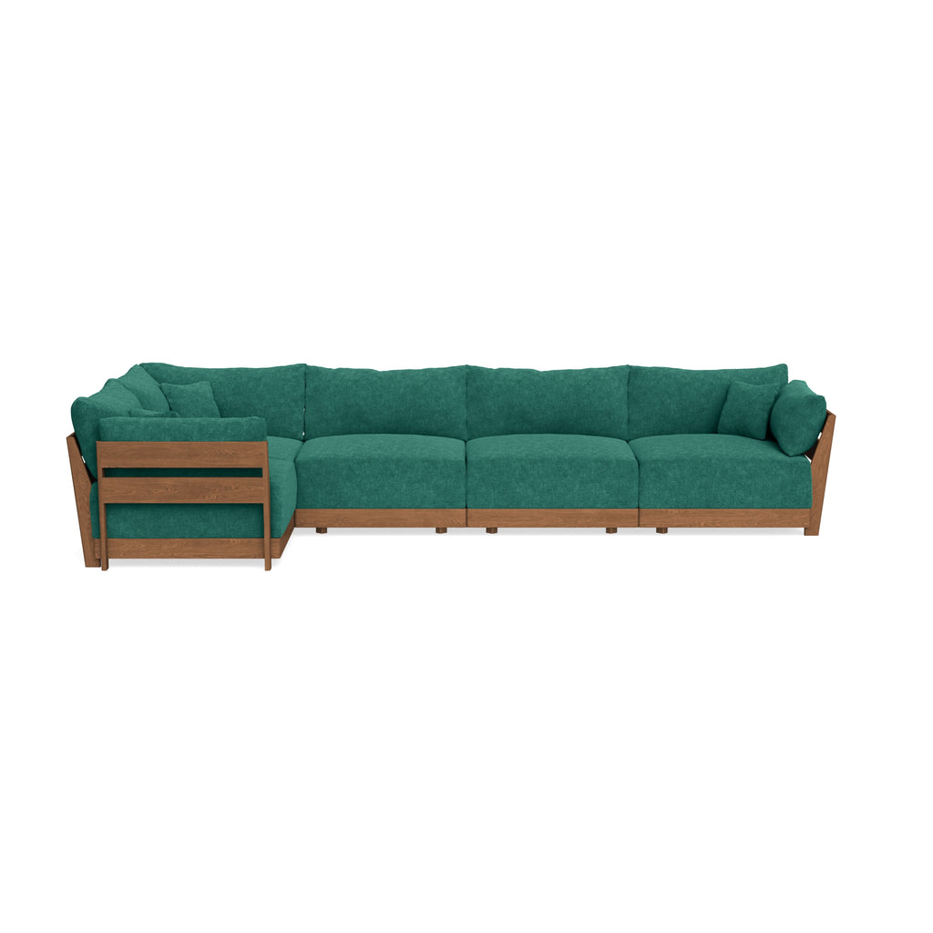 Modular Bondi Espresso 5-Seater L-Sectional in Jade Green | Memory Foam Blend