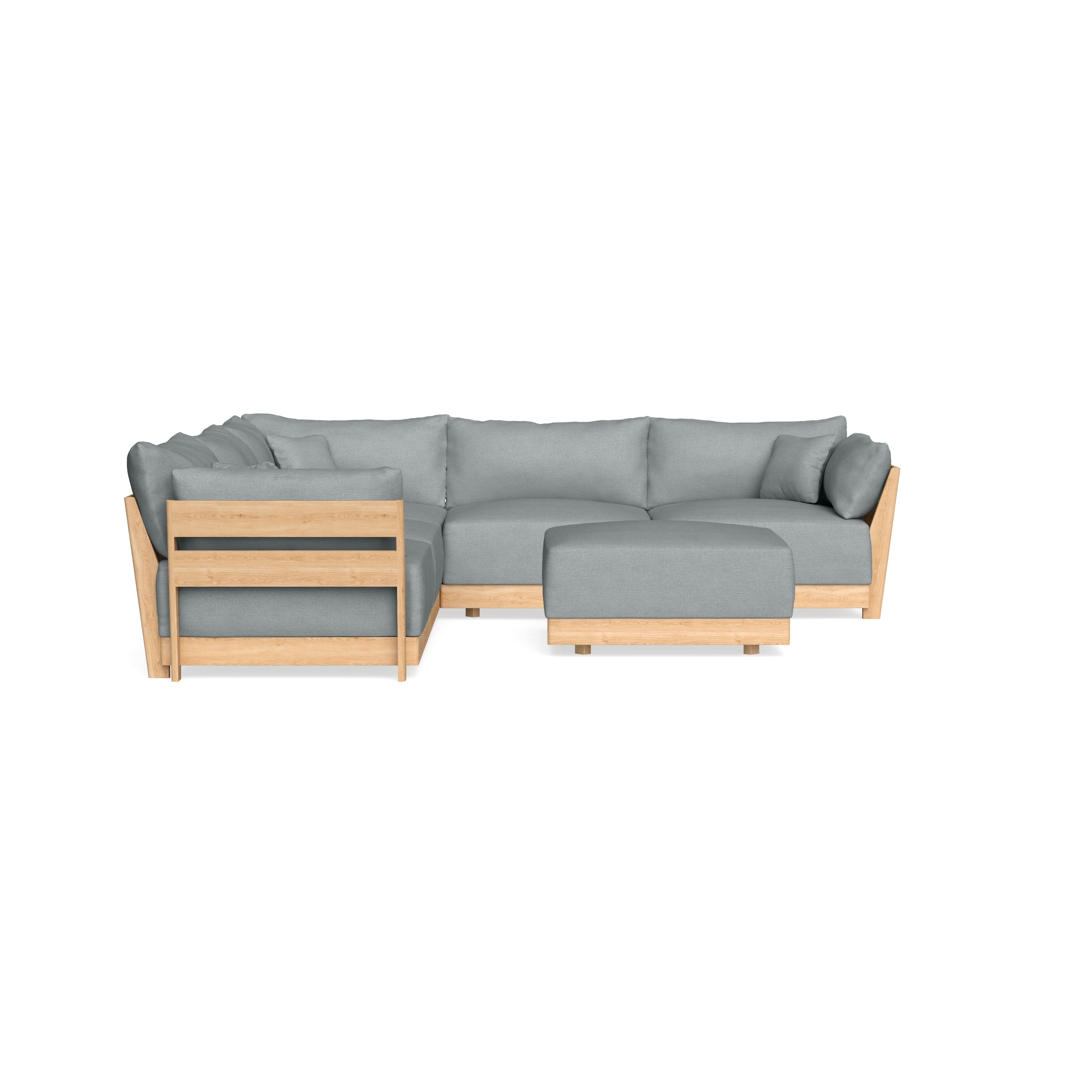 Modular Bondi Latte 5-Seater Corner Sectional + Ottoman in Light Steel | Memory Foam Blend