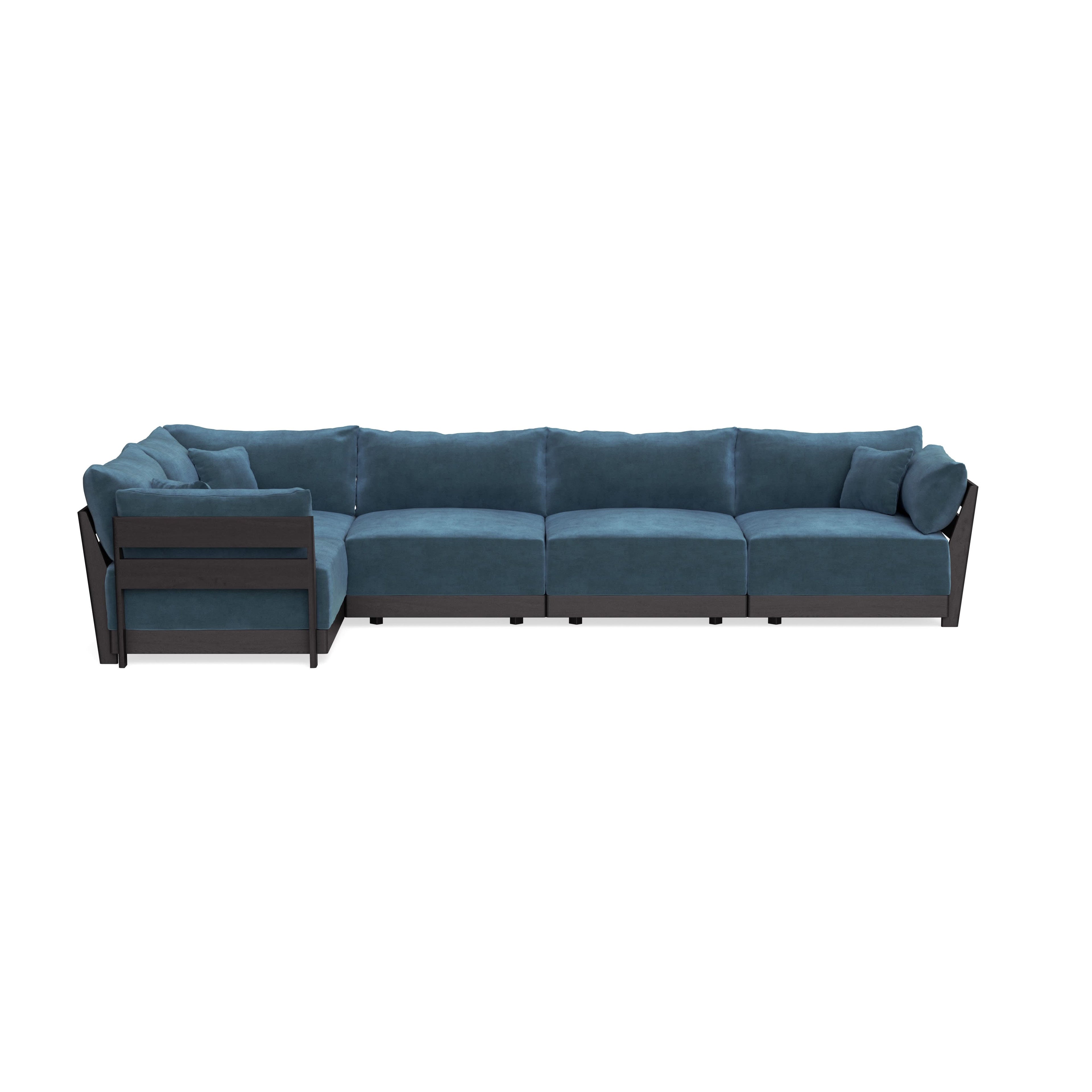 Modular Bondi Black 5-Seater L-Sectional in Oxford Blue | Classic Blend