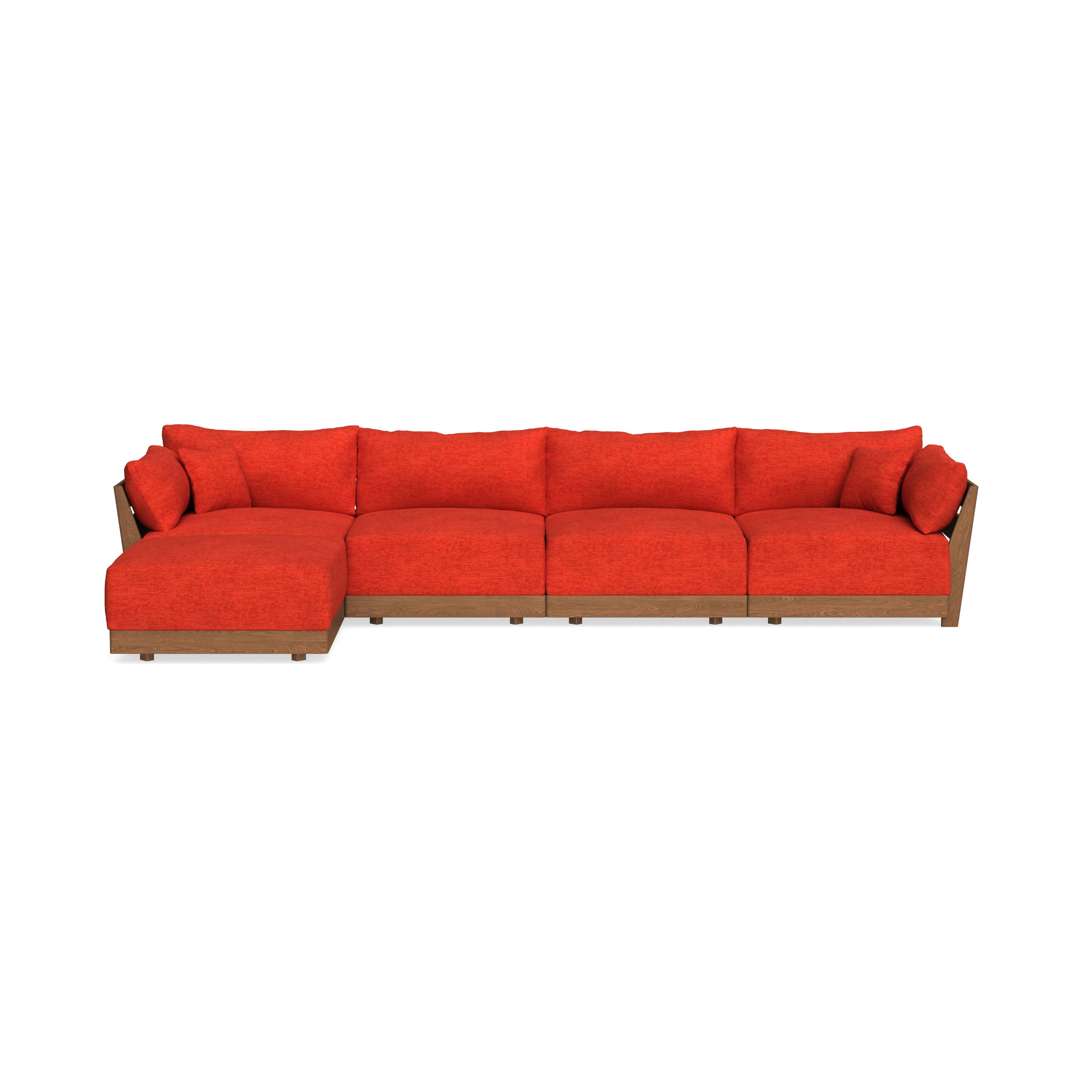 Modular Bondi Espresso 4-Seater Sectional in Poppy Orange | Memory Foam Blend