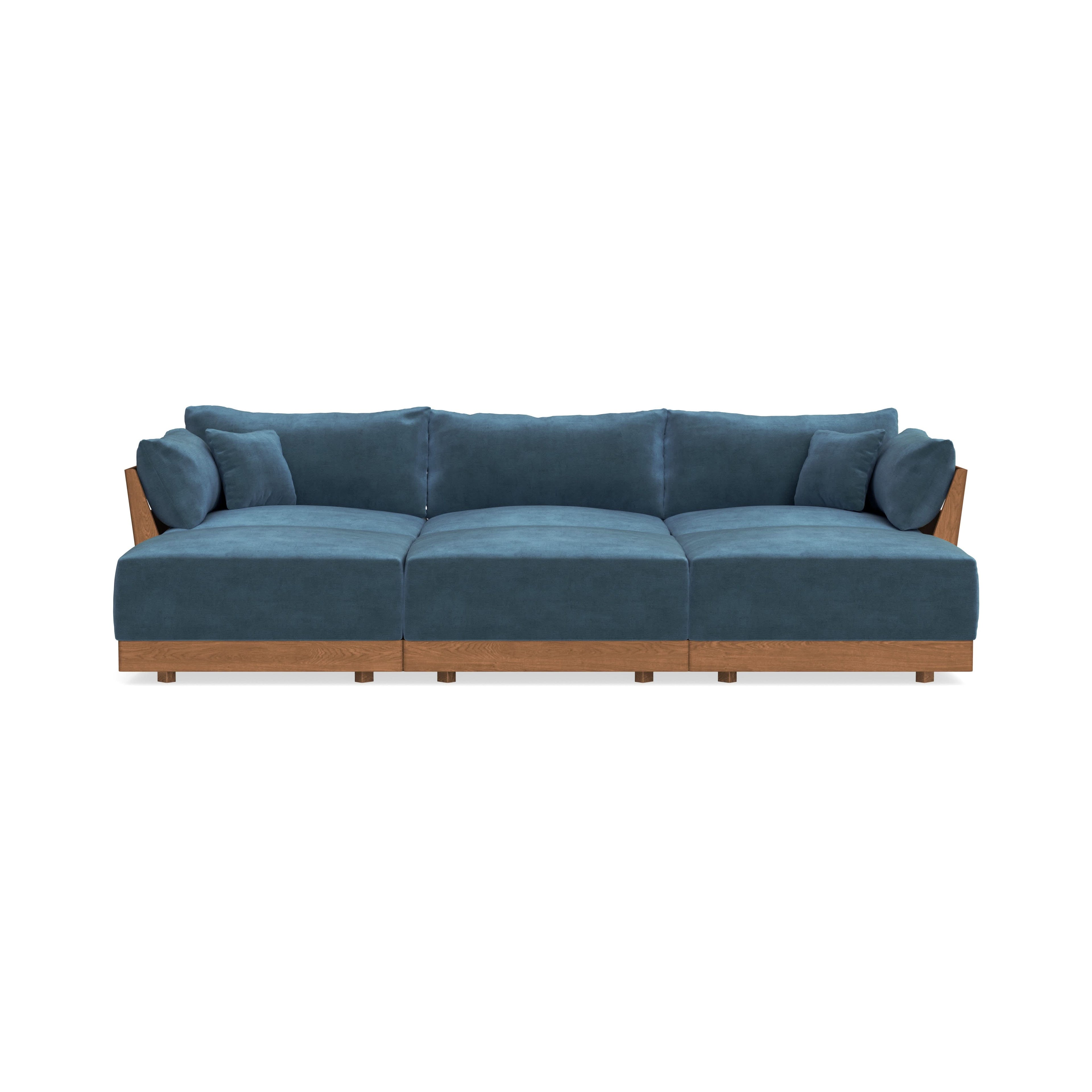 Modular Bondi Espresso 3-Seater Daybed Sofa Sectional in Oxford Blue | Memory Foam Blend