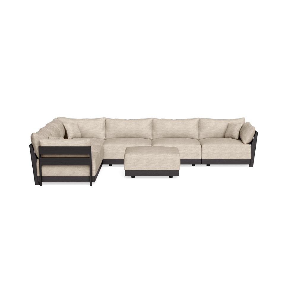 Modular Bondi Black 6-Seater Corner Sectional + Ottoman in Wheat | Memory Foam Blend