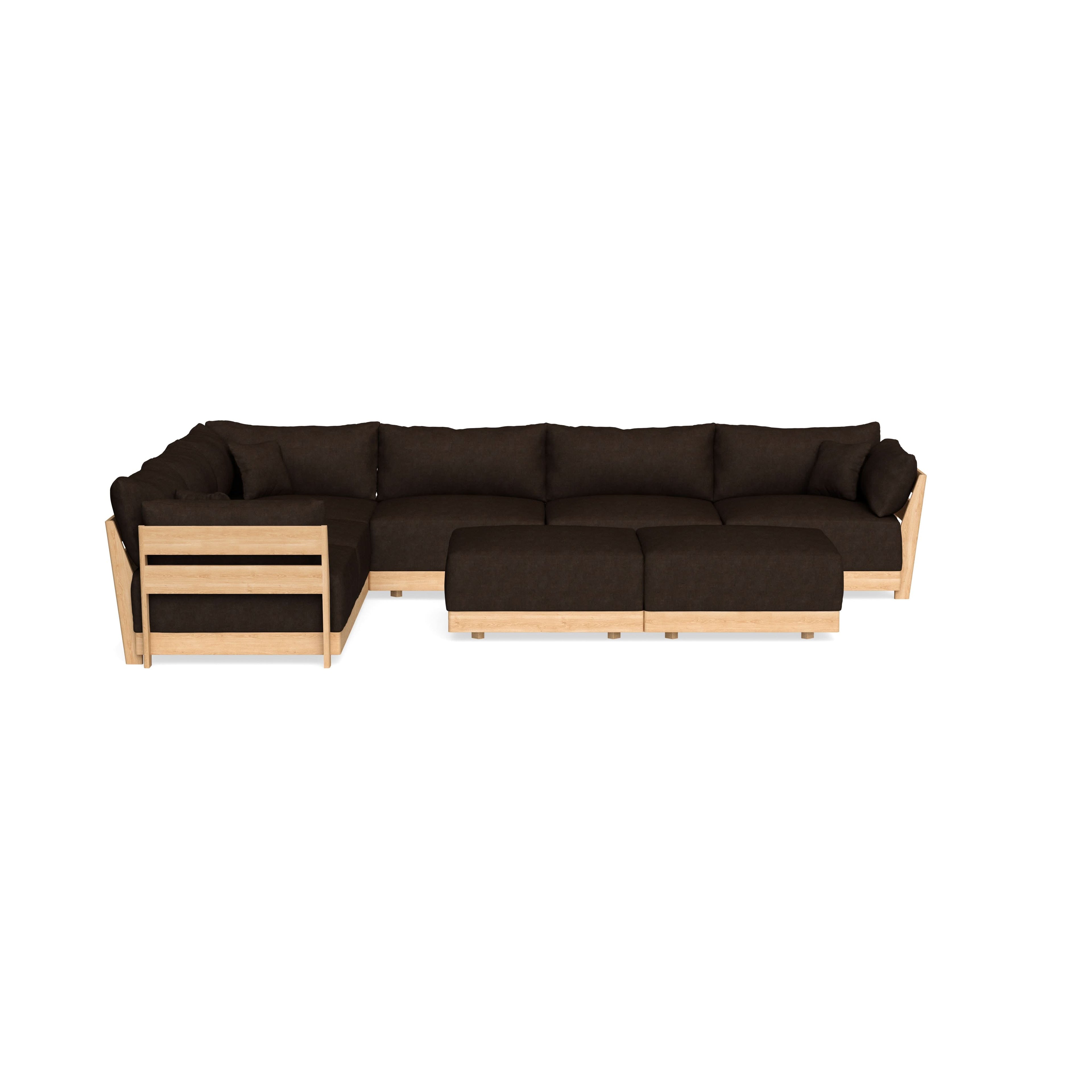 Modular Bondi Latte 6-Seater Corner Sectional + Bench Ottoman in Espresso | Memory Foam Blend