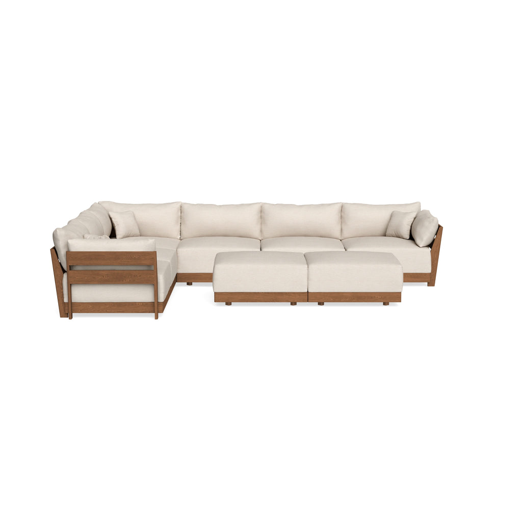 Modular Bondi Espresso 6-Seater Corner Sectional + Bench Ottoman in Seashell | Memory Foam Blend