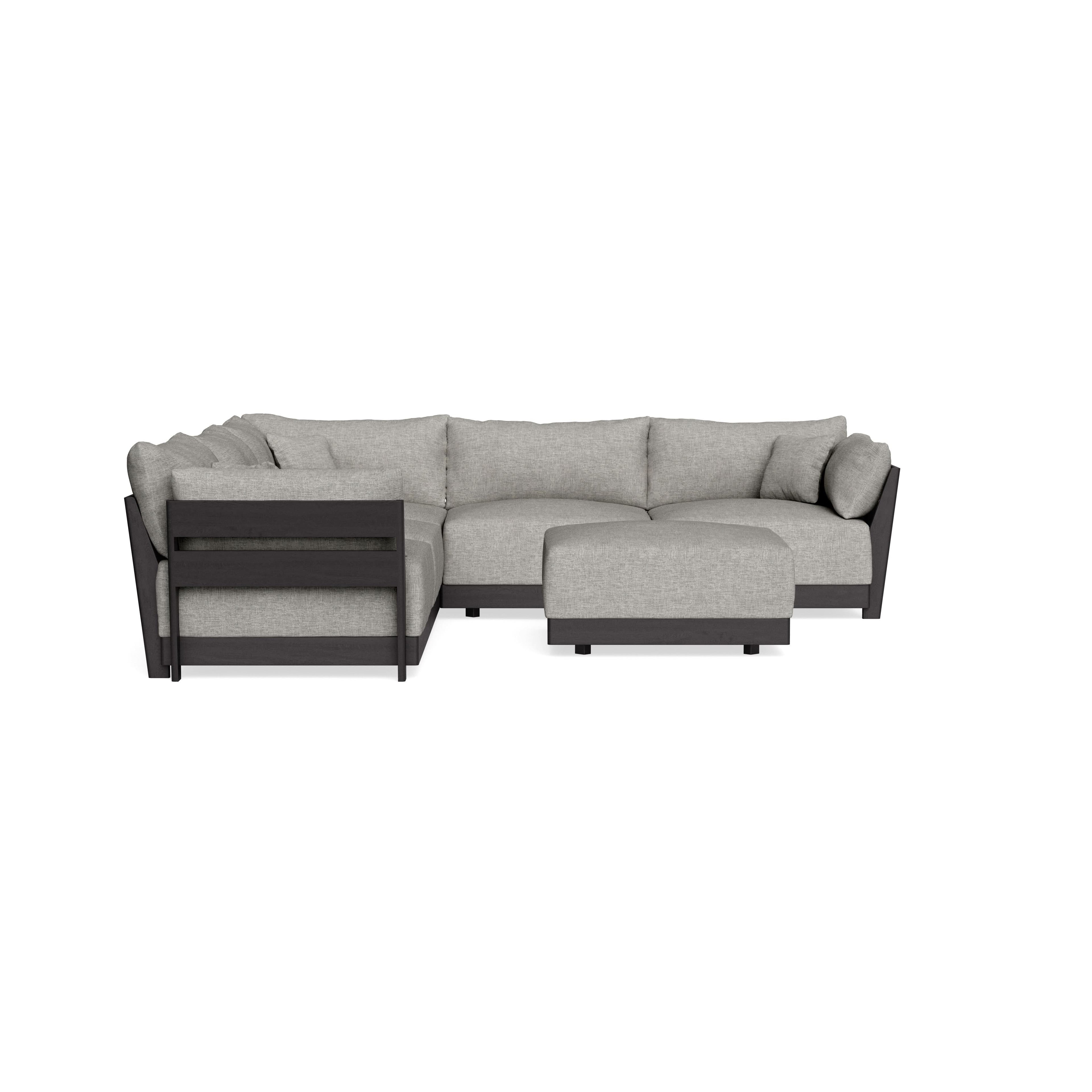 Modular Bondi Black 5-Seater Corner Sectional + Ottoman in Fog | Memory Foam Blend