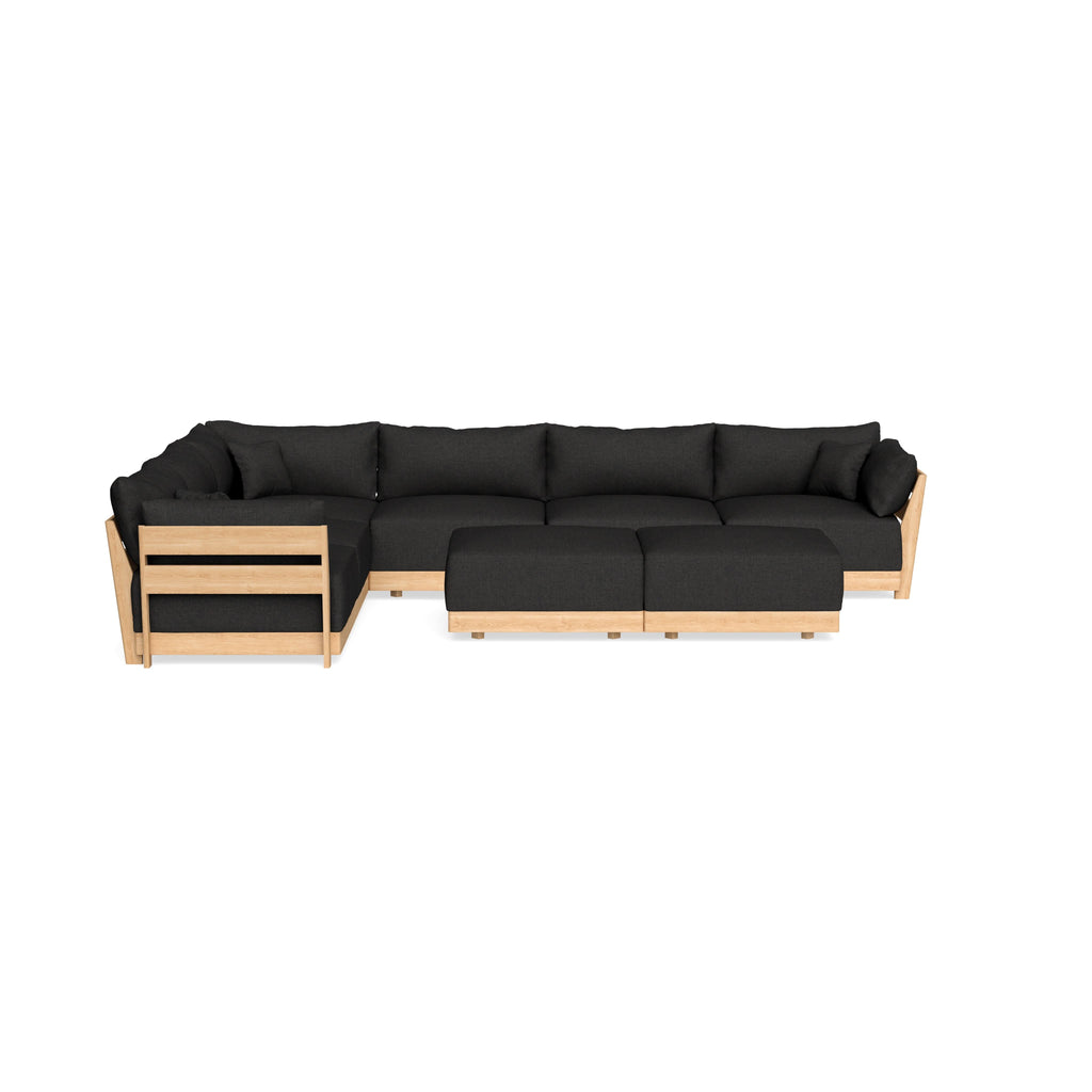 Modular Bondi Latte 6-Seater Corner Sectional + Bench Ottoman in Peppercorn | Classic Blend