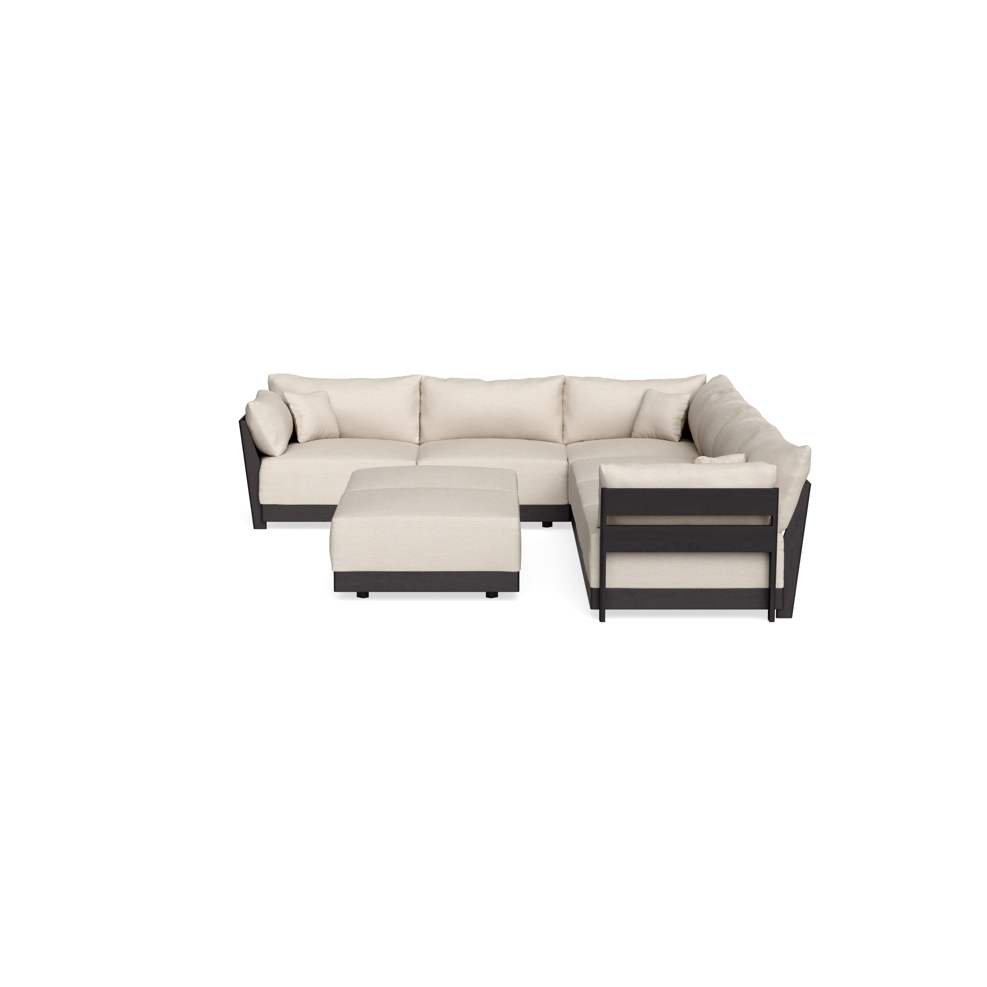 Modular Bondi Black 6-Seater Corner Sectional + Bench Ottoman in Seashell | Classic Blend