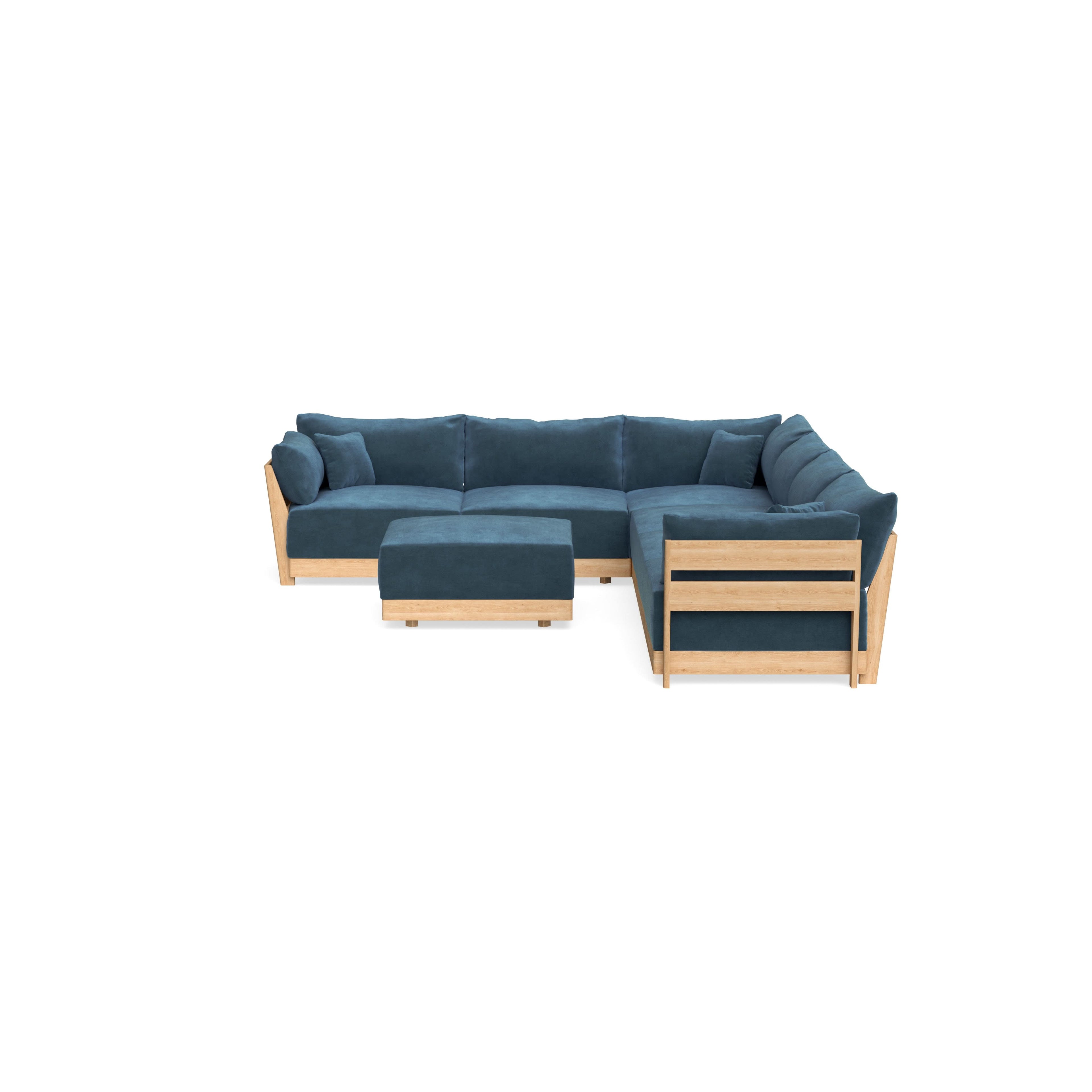 Modular Bondi Latte 6-Seater Corner Sectional + Ottoman in Oxford Blue | Memory Foam Blend