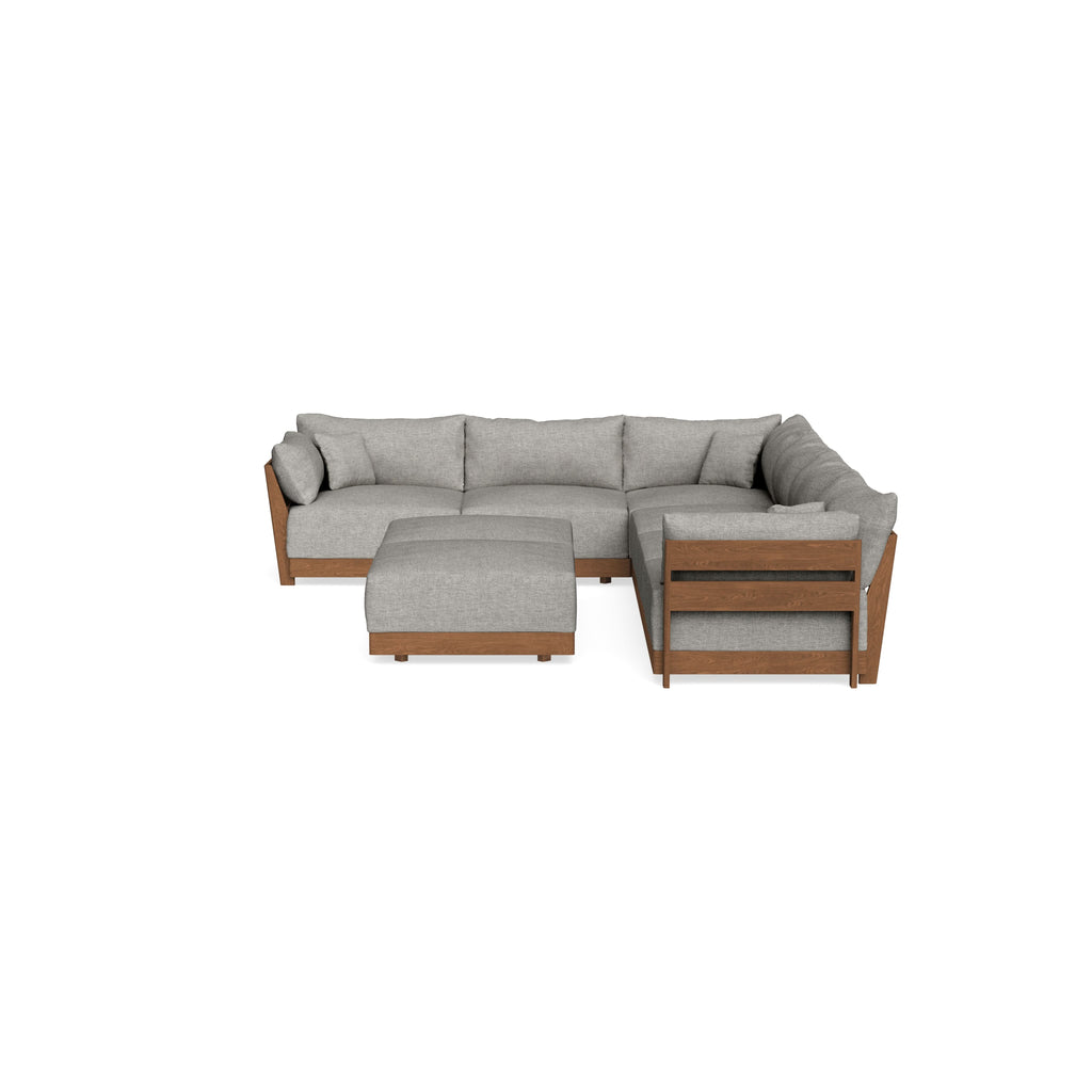 Modular Bondi Espresso 6-Seater Corner Sectional + Bench Ottoman in Fog | Classic Blend