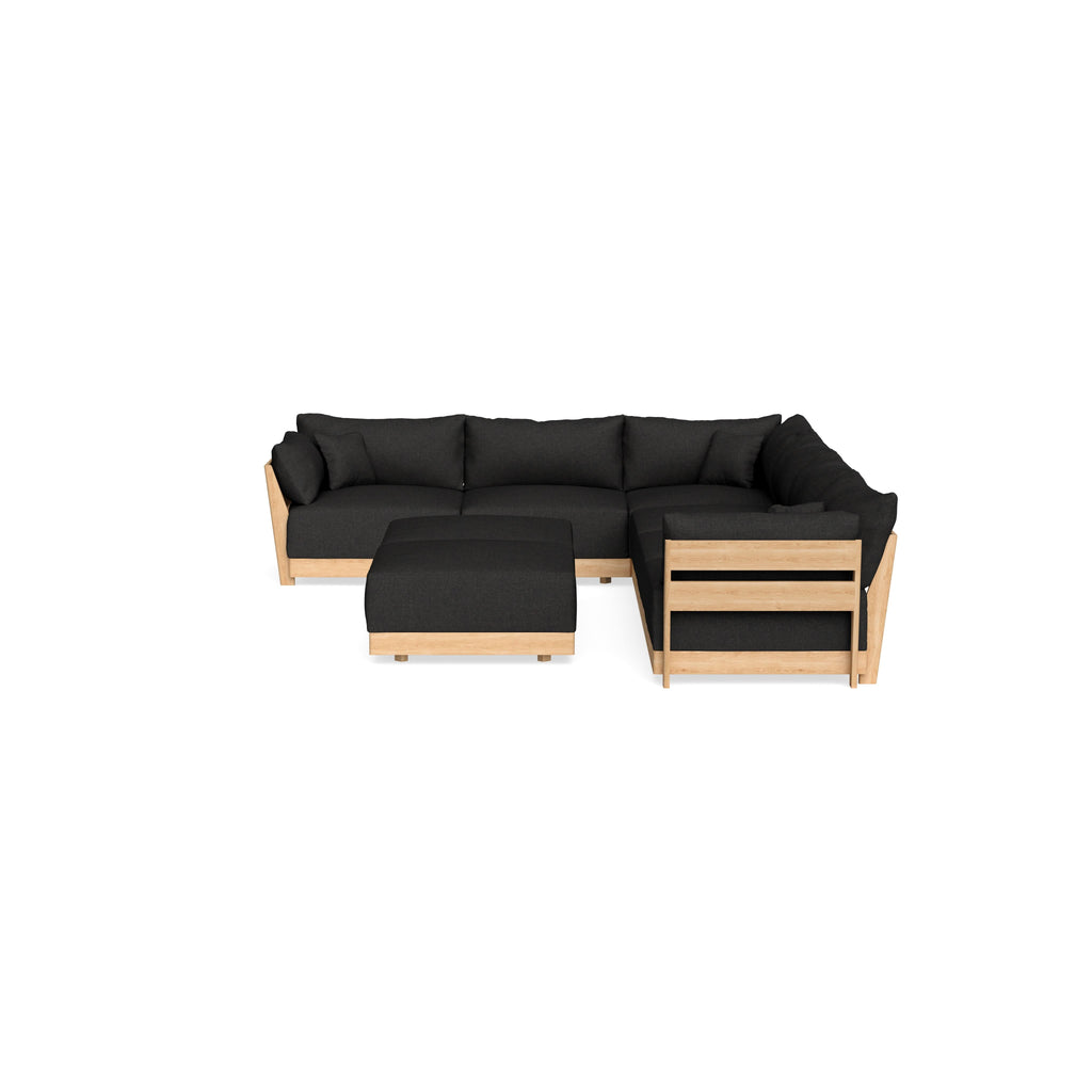 Modular Bondi Latte 6-Seater Corner Sectional + Bench Ottoman in Peppercorn | Classic Blend