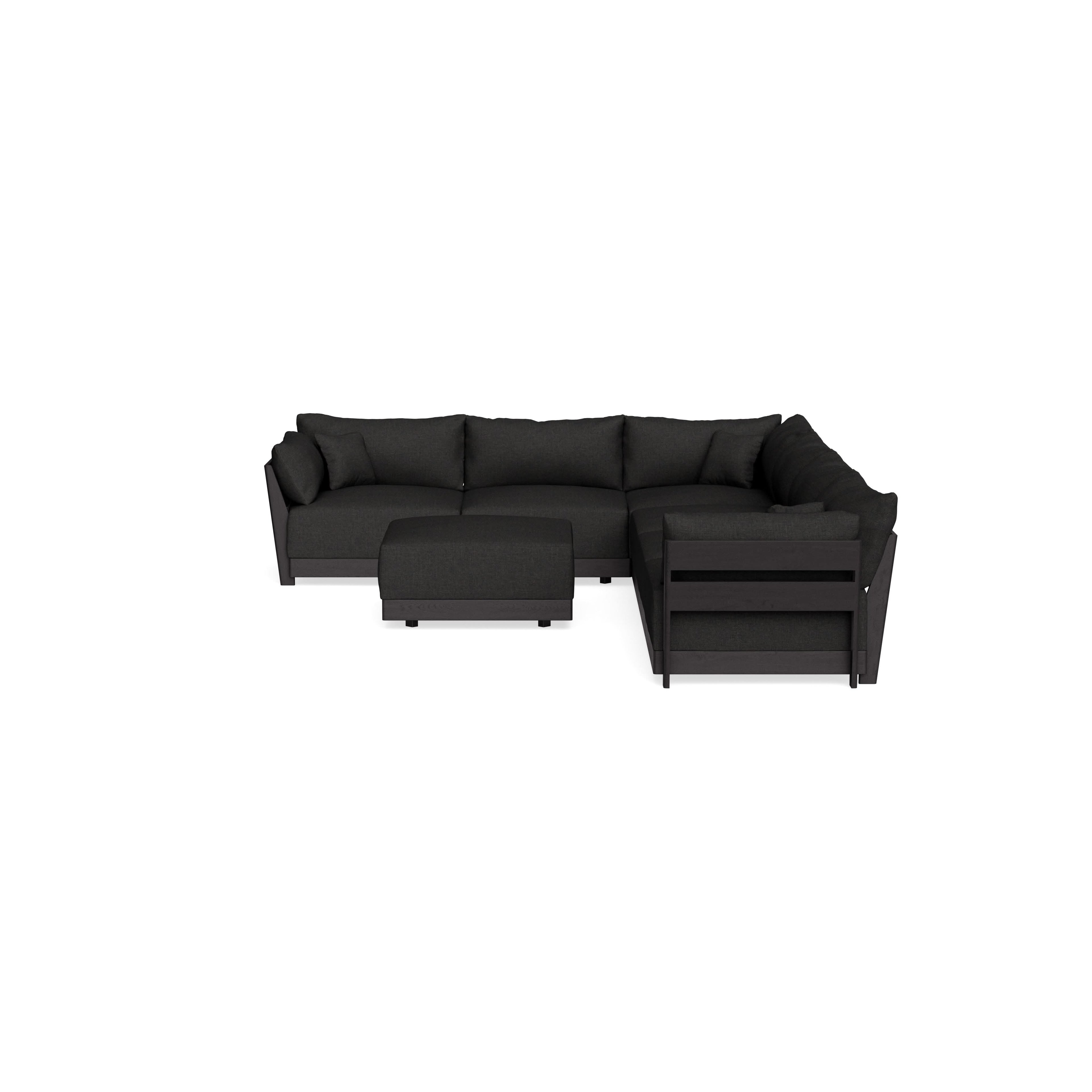 Modular Bondi Black 6-Seater Corner Sectional + Ottoman in Peppercorn | Classic Blend