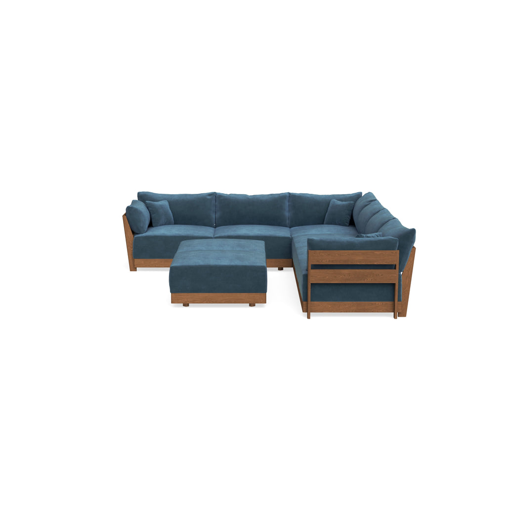 Modular Bondi Espresso 6-Seater Corner Sectional + Bench Ottoman in Oxford Blue | Classic Blend