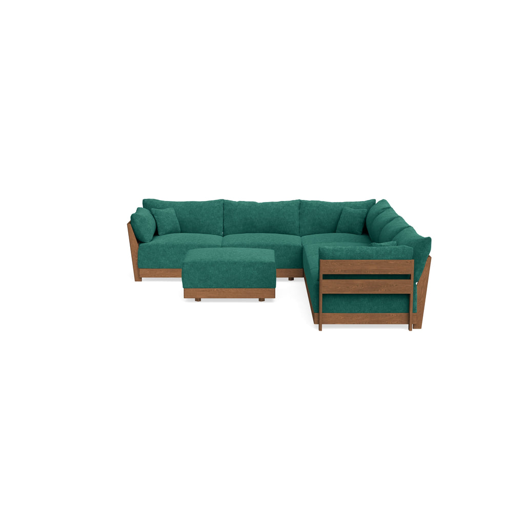 Modular Bondi Espresso 6-Seater Corner Sectional + Ottoman in Jade Green | Memory Foam Blend