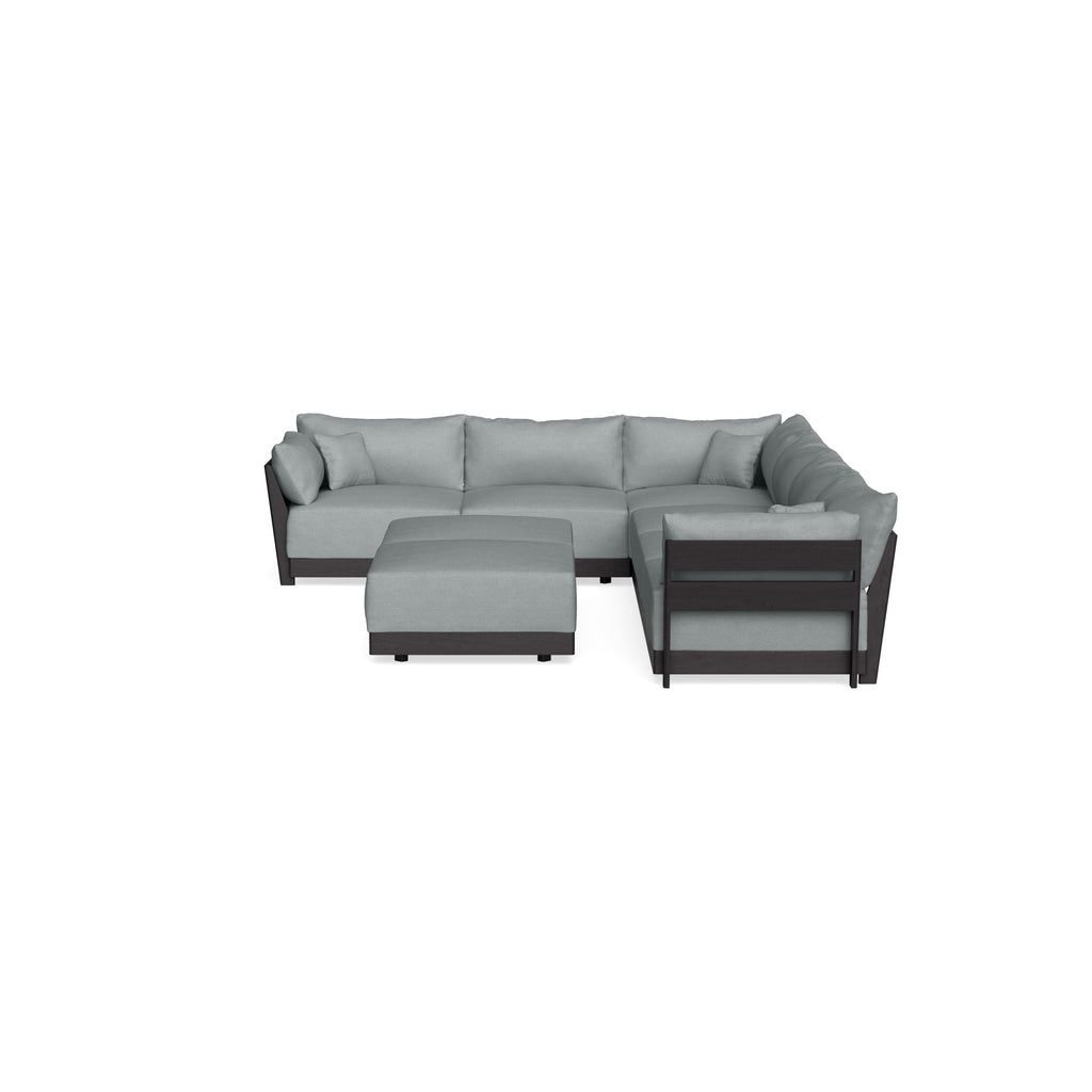 Modular Bondi Black 6-Seater Corner Sectional + Bench Ottoman in Light Steel | Classic Blend