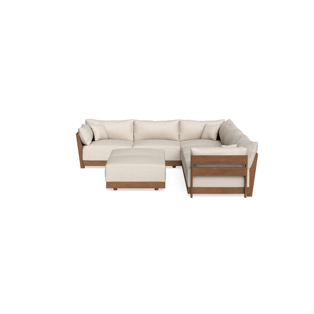 Modular Bondi Espresso 6-Seater Corner Sectional + Bench Ottoman in Seashell | Memory Foam Blend