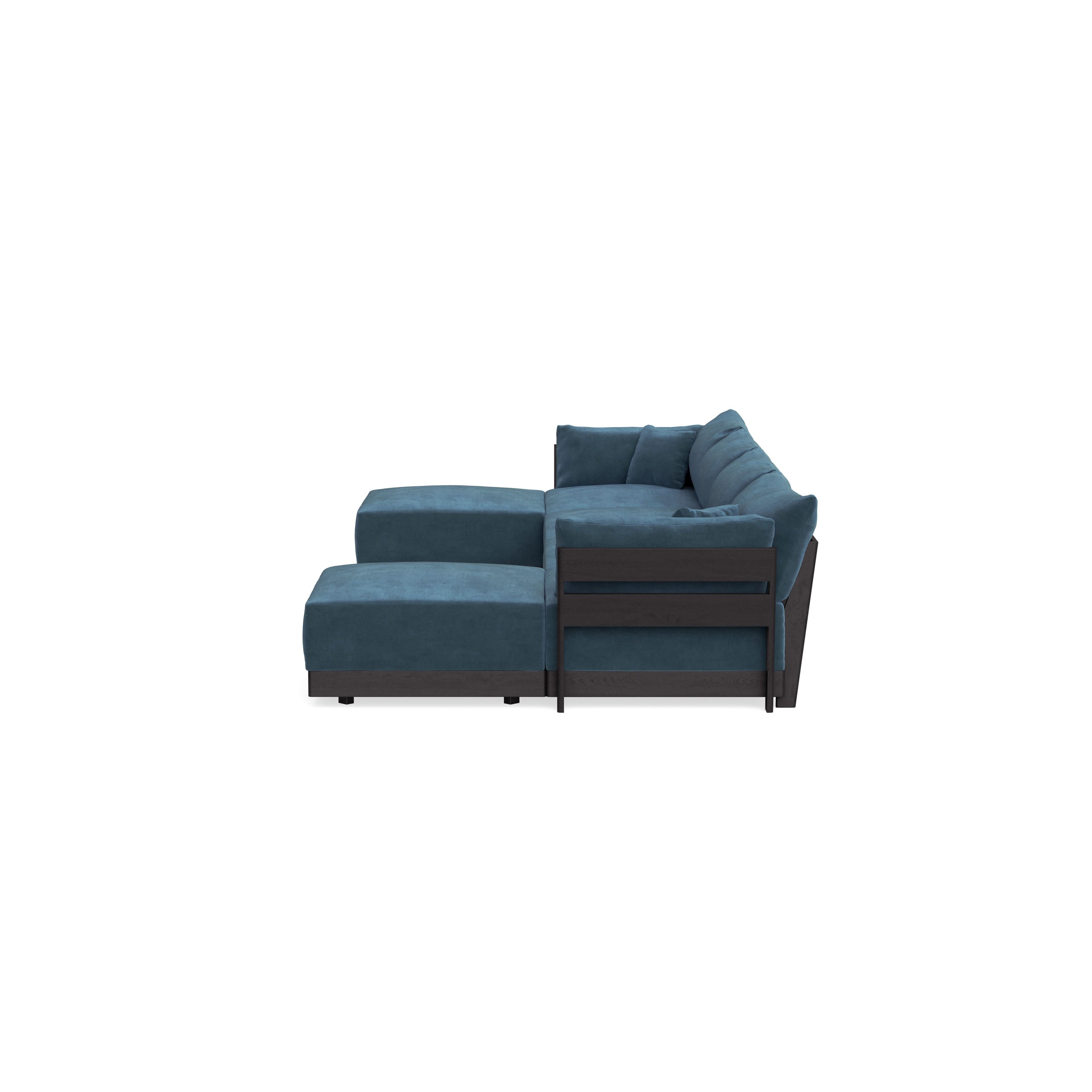 Modular Bondi Black 4-Seater U-Sectional in Oxford Blue | Classic Blend